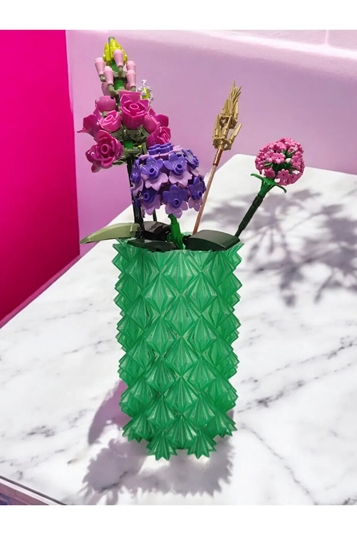 3 Boyutlu Kristal Tasarım Dekoratif Vazo Biyoplastik Transparan Yeşil