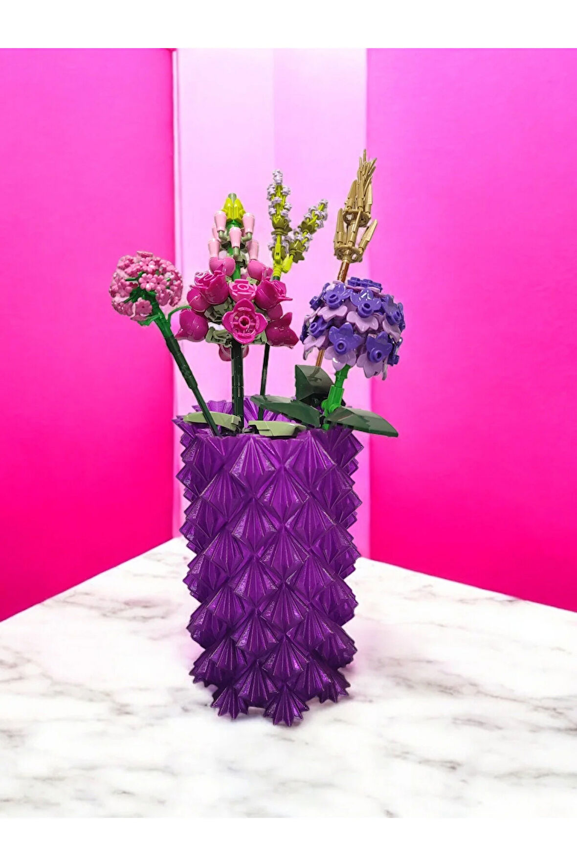 3 Boyutlu Kristal Tasarım Dekoratif Vazo Biyoplastik Transparan Mor