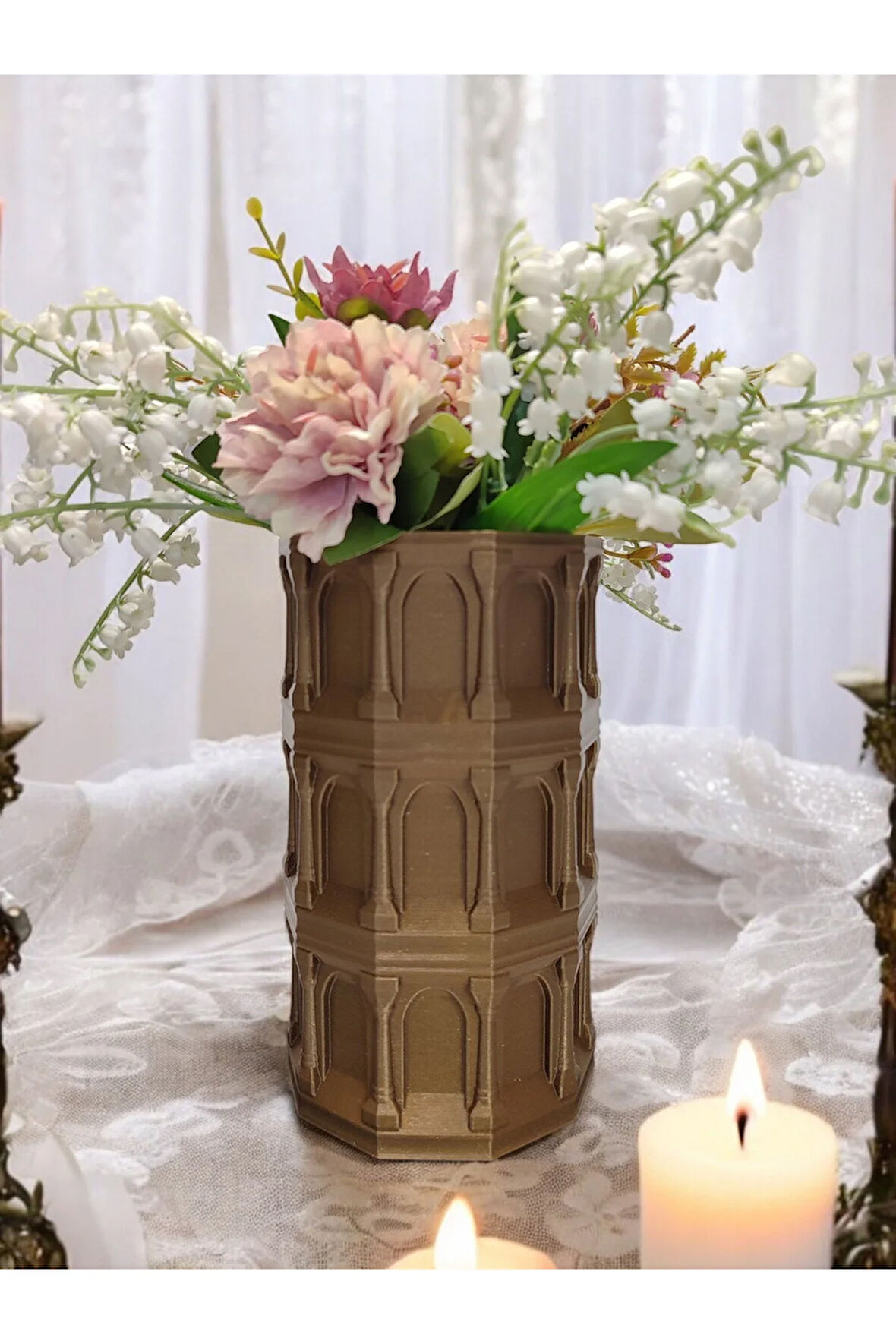 Laodikya Sütun Gothic Tarz Özel Tasarım Dekoratif Vazo Biyoplastik Retro Bronz