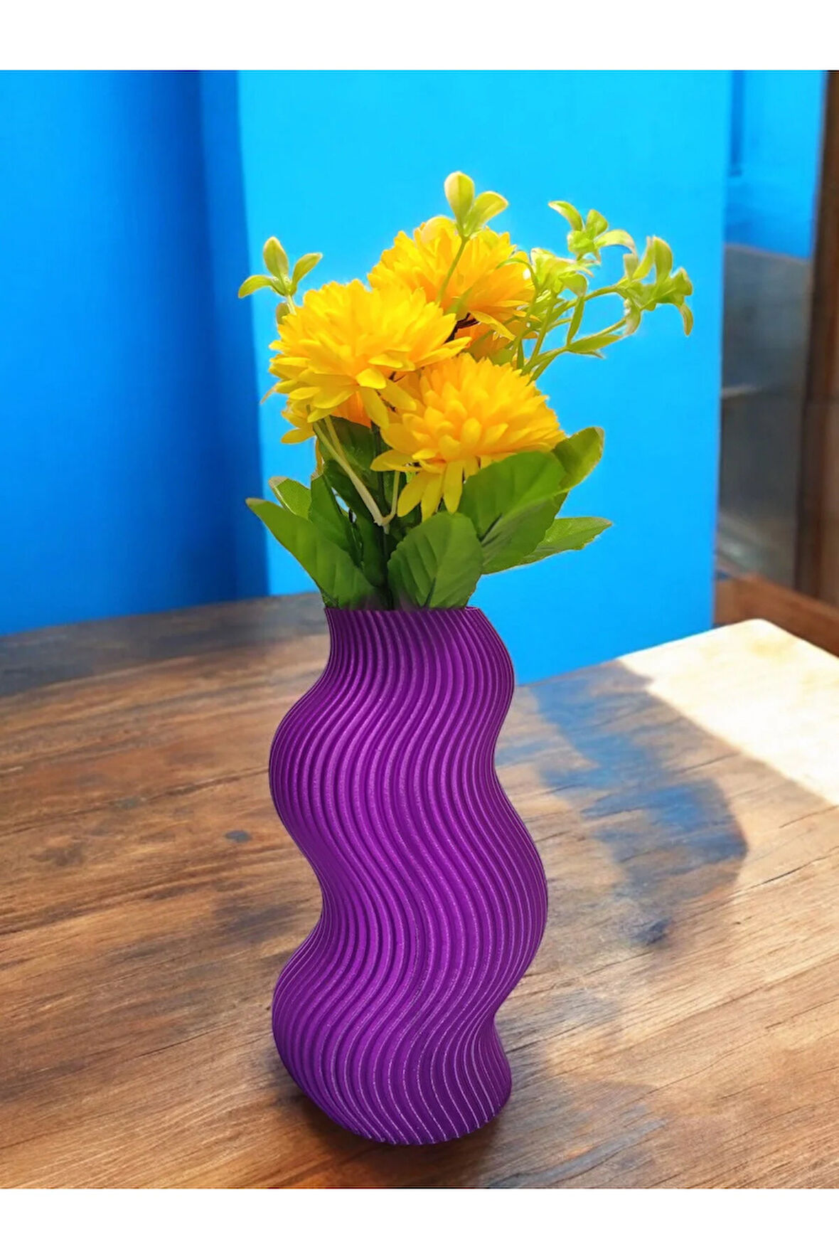 Dalgalı Çizgili Burgu İskandinav Tarz Özel Tasarım Dekoratif Vazo Biyoplastik Transparan Mor