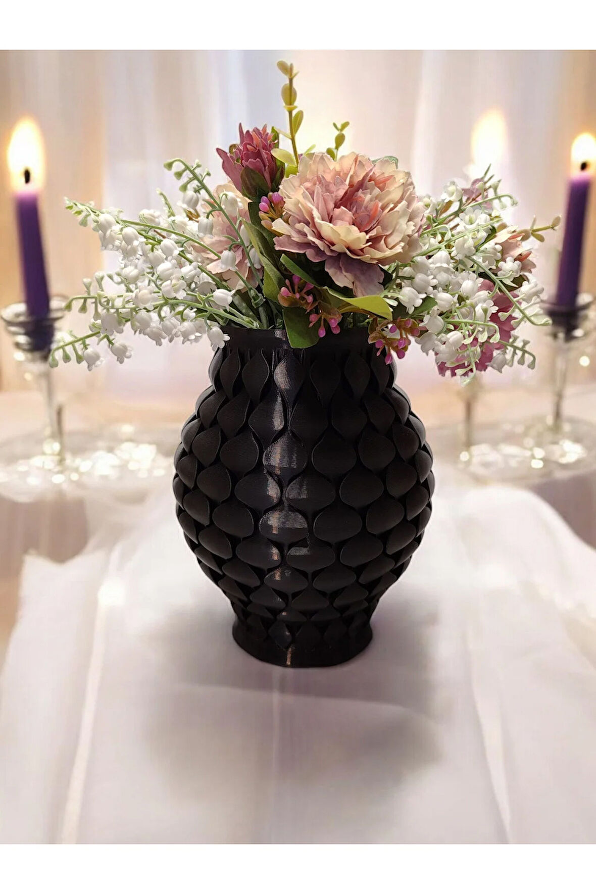 Pullu İskandinav Tarz Vazo Özel Tasarım Dekoratif Vazo Biyoplastik Siyah