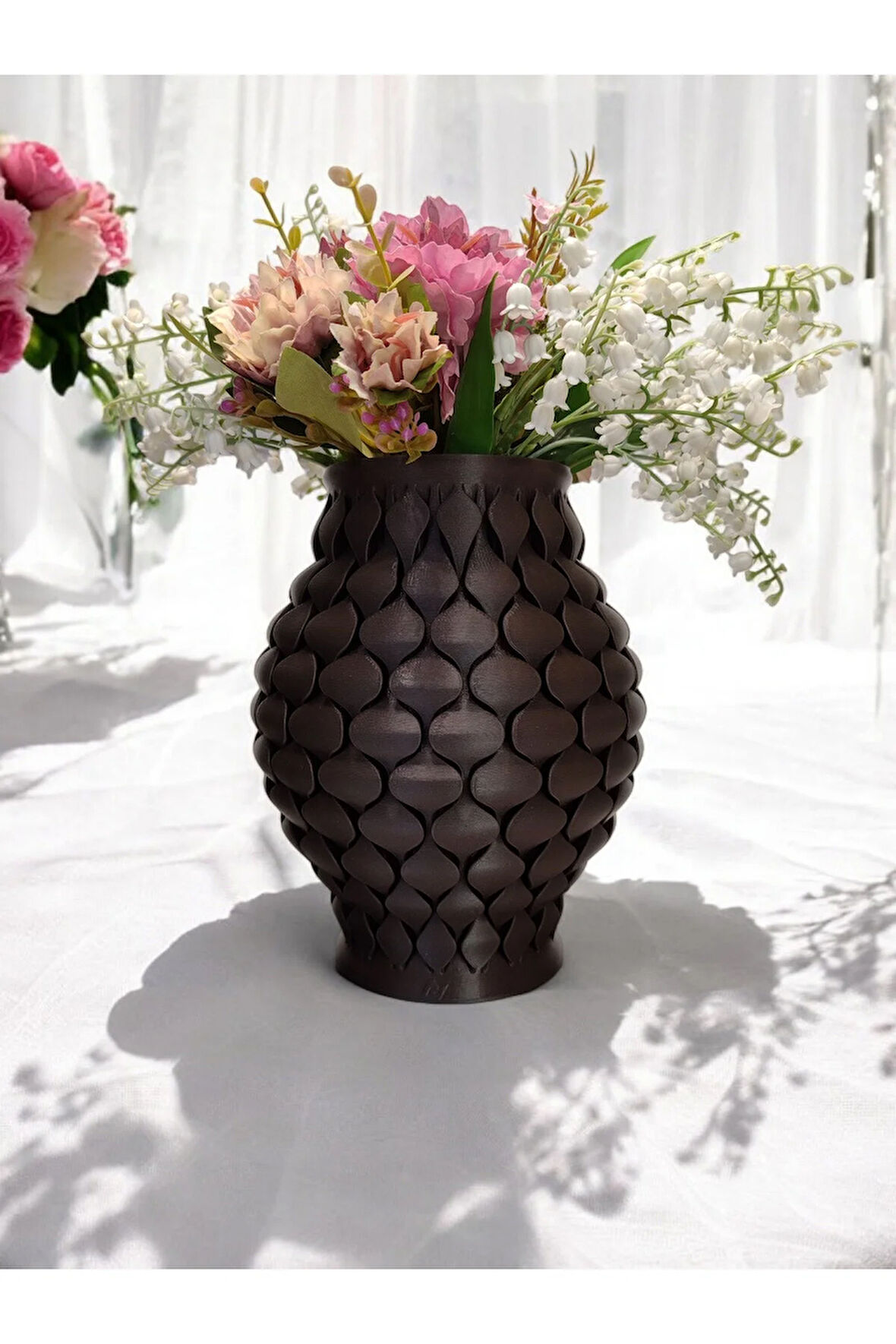 Pullu İskandinav Tarz Vazo Özel Tasarım Dekoratif Vazo Biyoplastik Retro Kahve