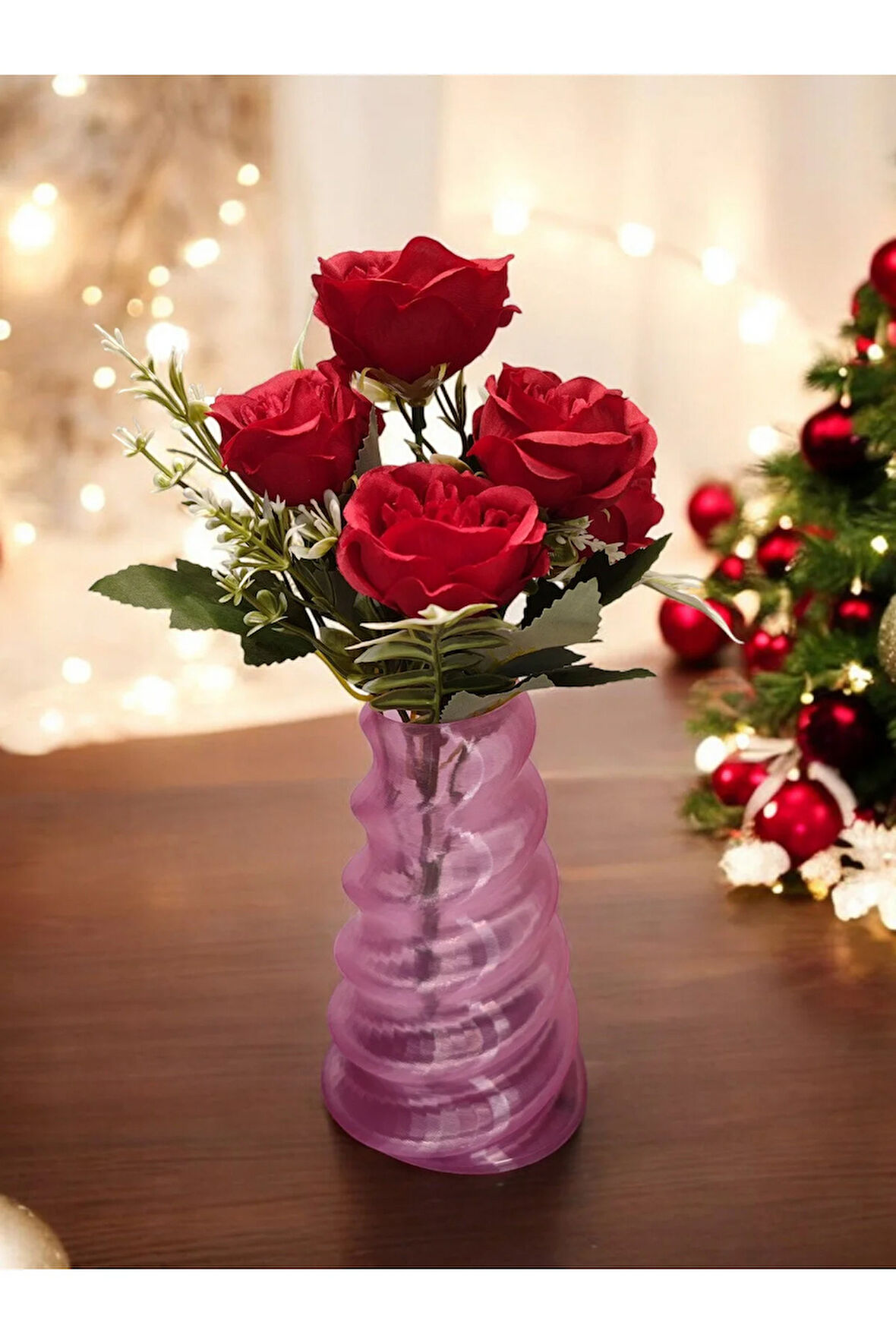 Wobbly Dalgalı İskandinav Tarz Vazo Özel Tasarım Dekoratif Vazo Biyoplastik Transparan Pembe