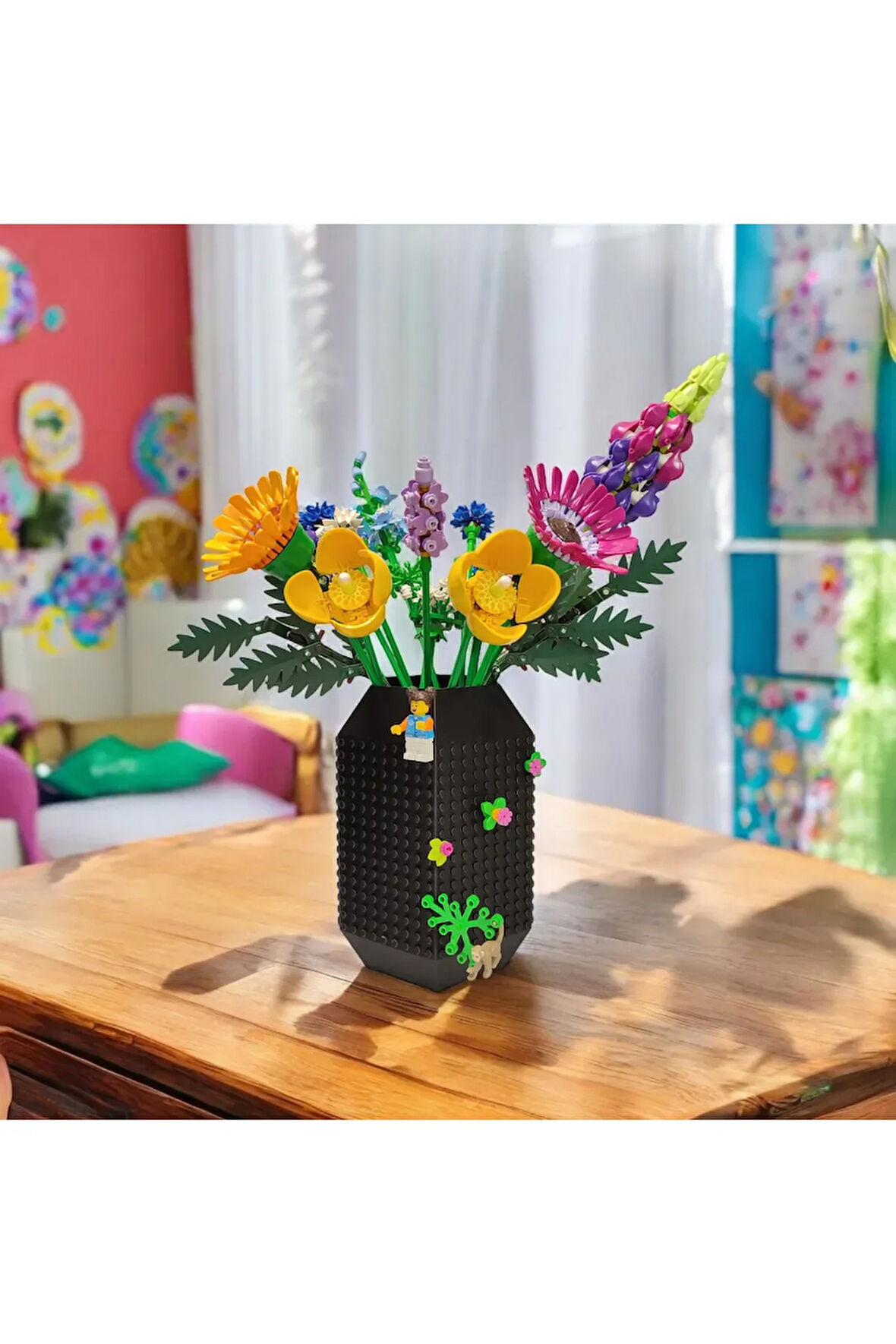 Lego Çiçek Uyumlu Özel Tasarım Büyük Dekoratif Vazo Biyoplastik Siyah