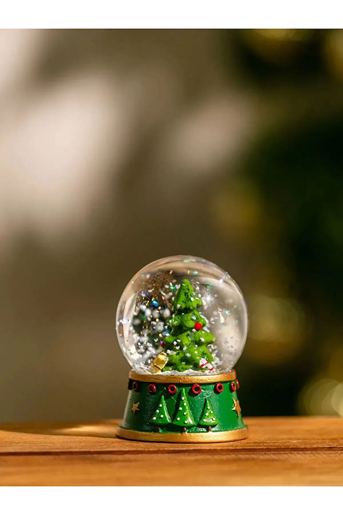 Yılbaşı Temalı Noel Çam Ağacı Mini Kar Küre Dekoratif Biblo 5 Cm