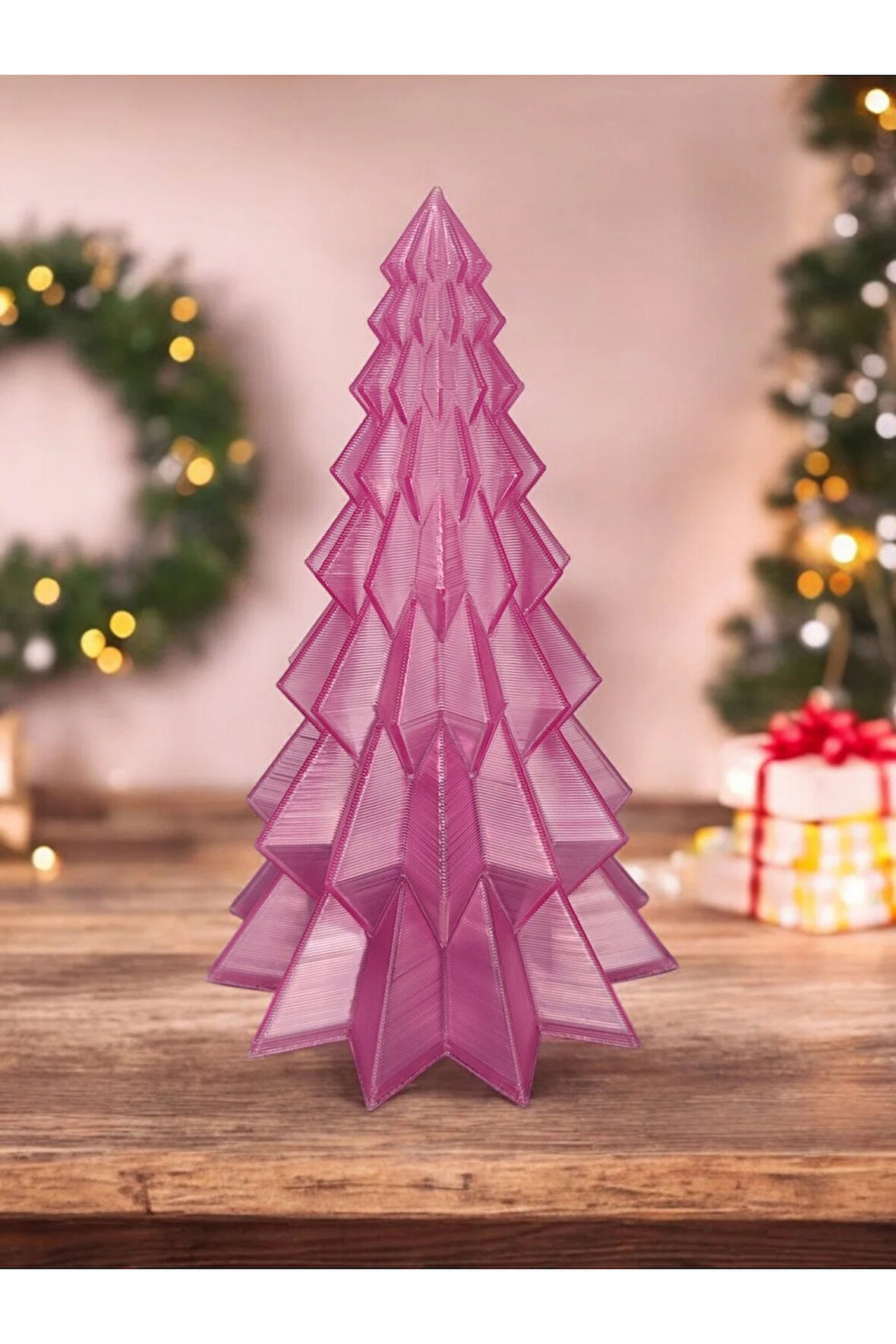Yılbaşı Süsü Noel Çam Ağacı Dekoratif Obje Transparan Pembe 16 Cm