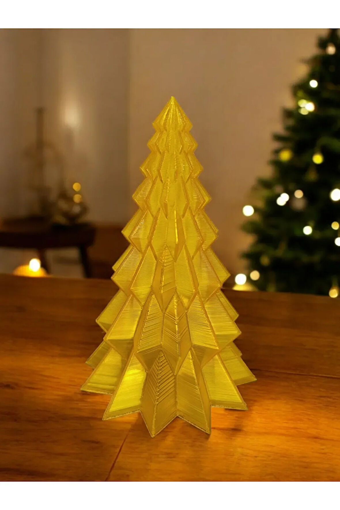 Yılbaşı Süsü Noel Çam Ağacı Dekoratif Obje Transparan Sarı 16 Cm