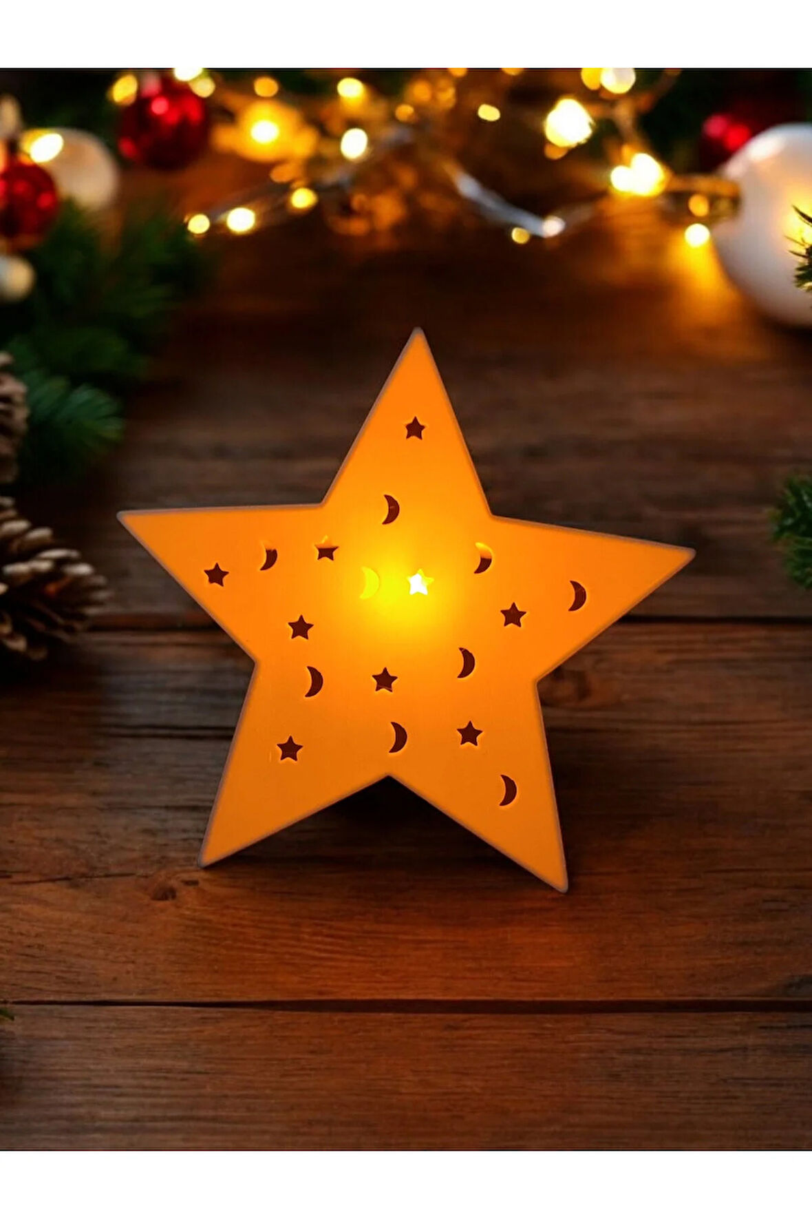 Yılbaşı Temalı Alev Efektli Titreyen Led Mumlu Modern Dekoratif Yıldız
