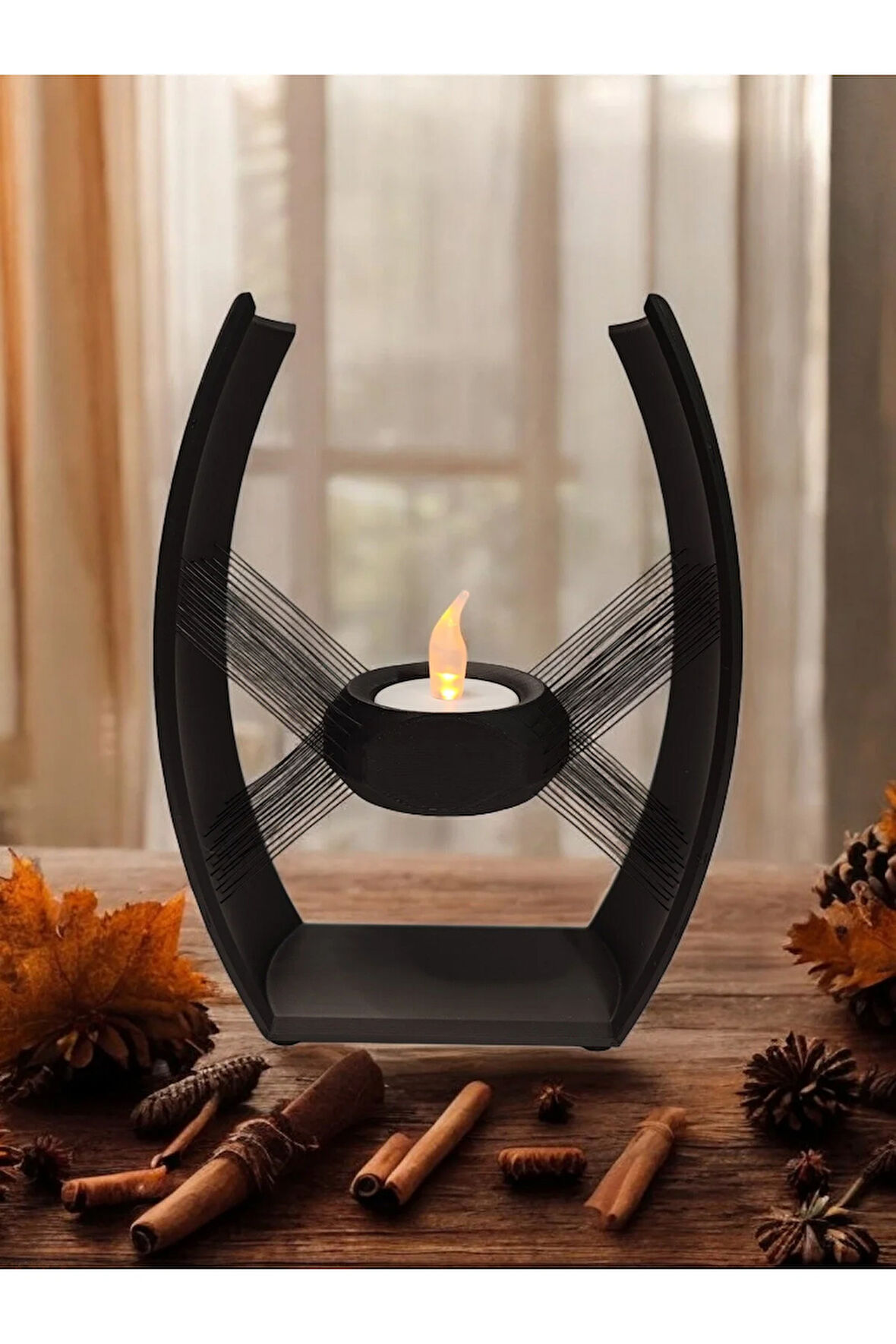 Alev Efektli Titreyen Led Mumlu Modern Dekoratif Denge Şamdan 17 Cm