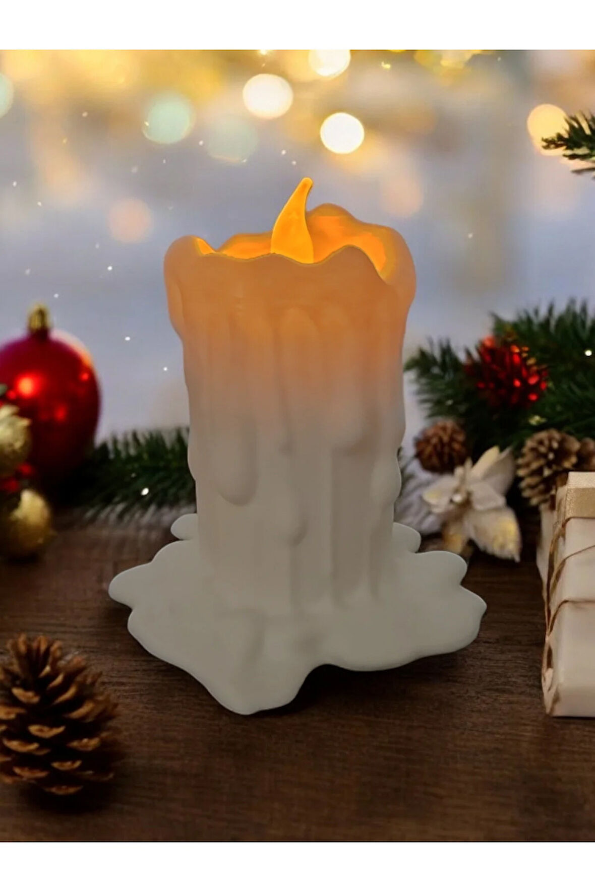 Led Mumlu Eriyen Alev Efektli Titreyen Led Mumlu Modern Dekoratif Şamdan Beyaz 10 Cm