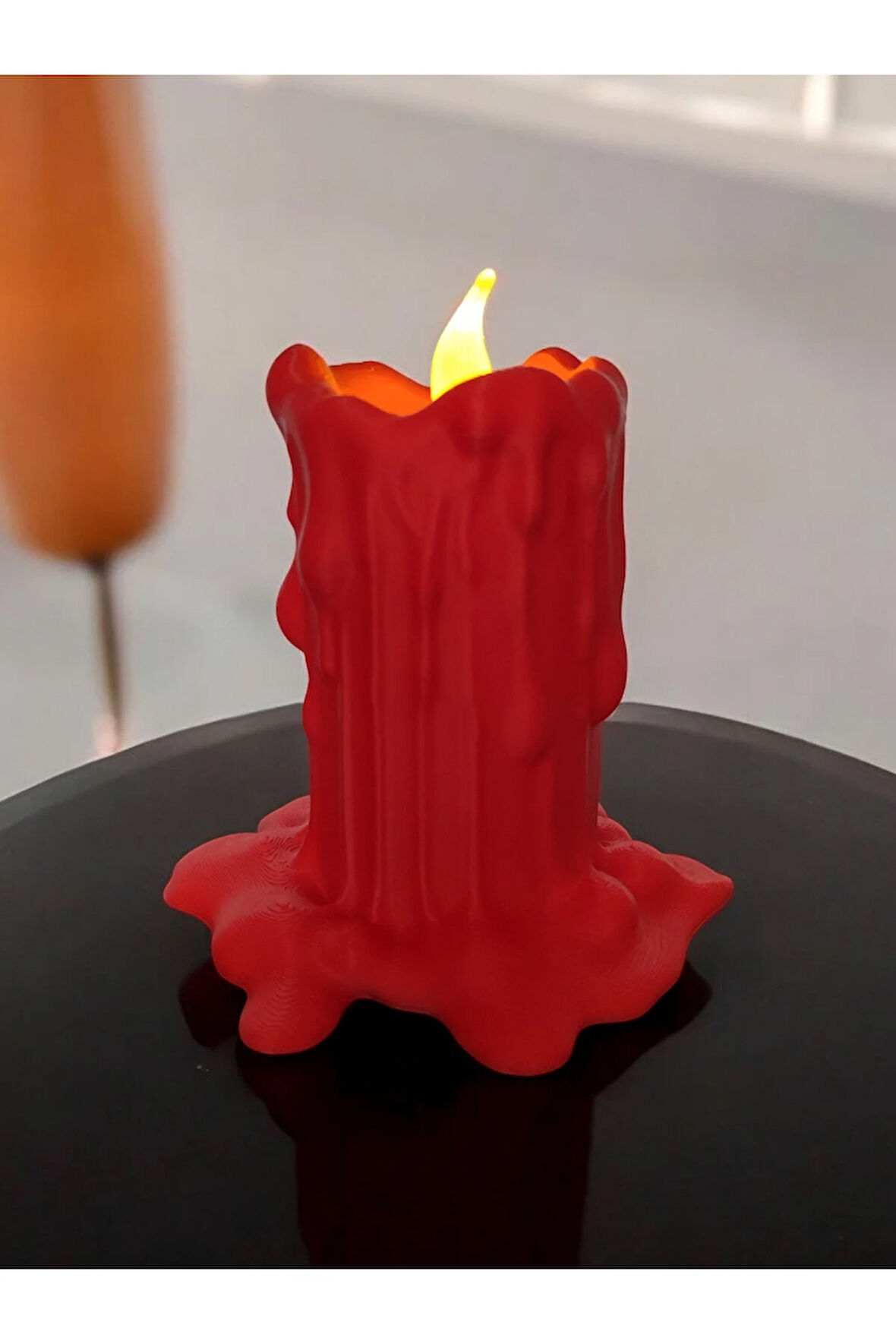 Led Mumlu Eriyen Alev Efektli Titreyen Led Mum Modern Dekoratif Şamdan Kırmızı 10 Cm