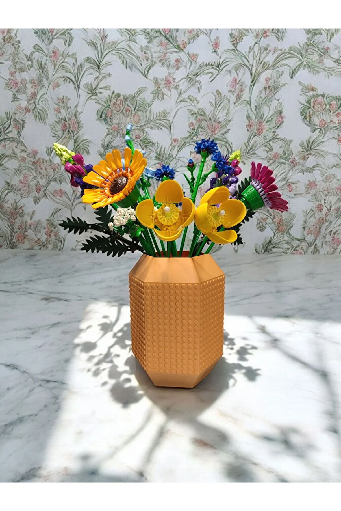 Lego Çiçek Uyumlu Özel Tasarım Büyük Dekoratif Vazo Biyoplastik Pastel Turuncu