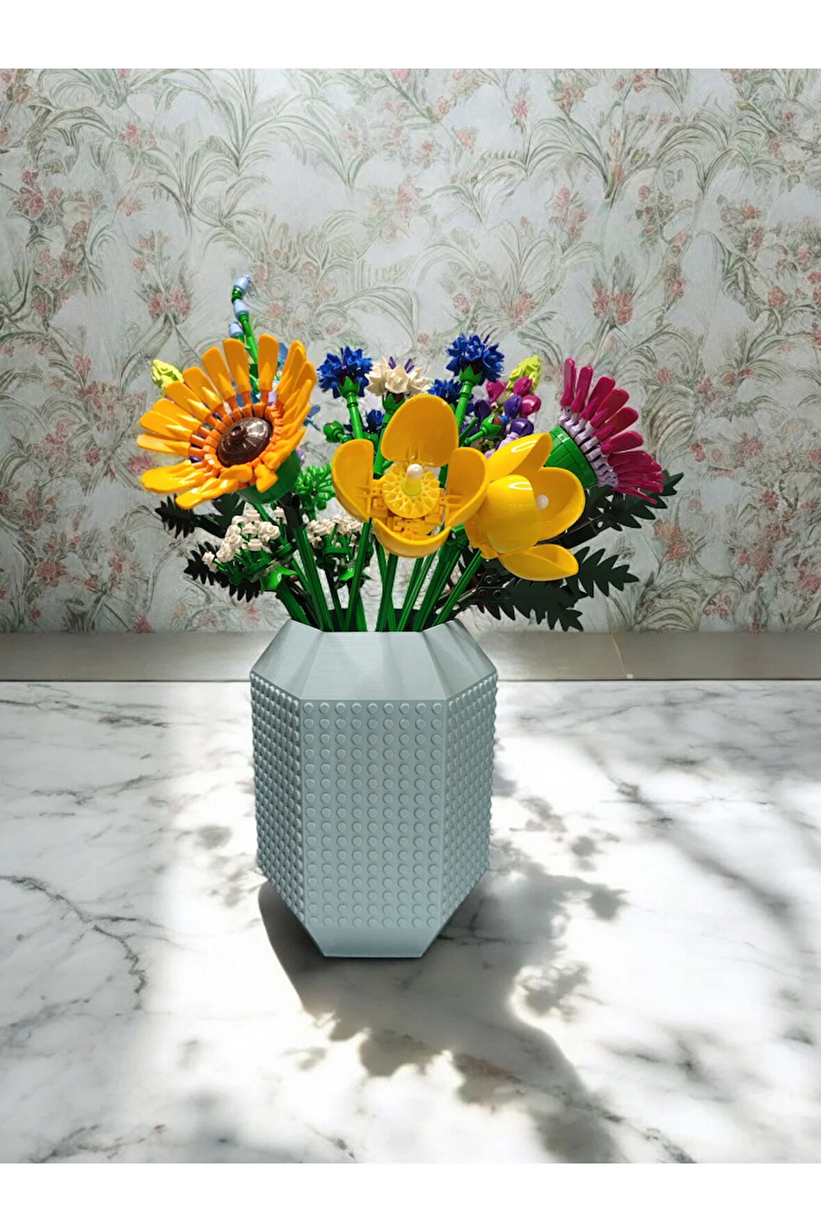 Lego Çiçek Uyumlu Özel Tasarım Büyük Dekoratif Vazo Biyoplastik Pastel Mavi