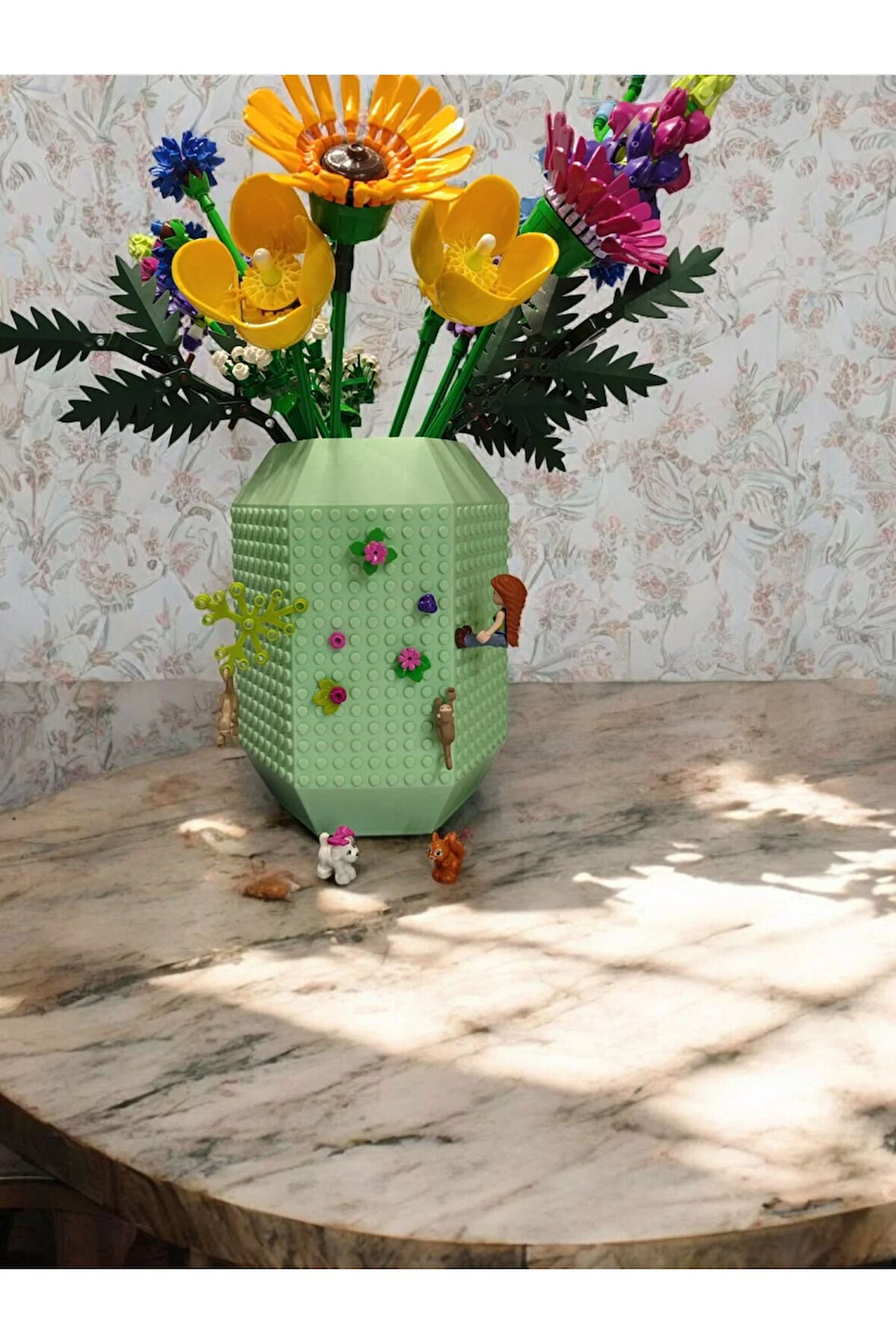 Lego Çiçek Uyumlu Özel Tasarım Büyük Dekoratif Vazo Biyoplastik Pastel Yeşil