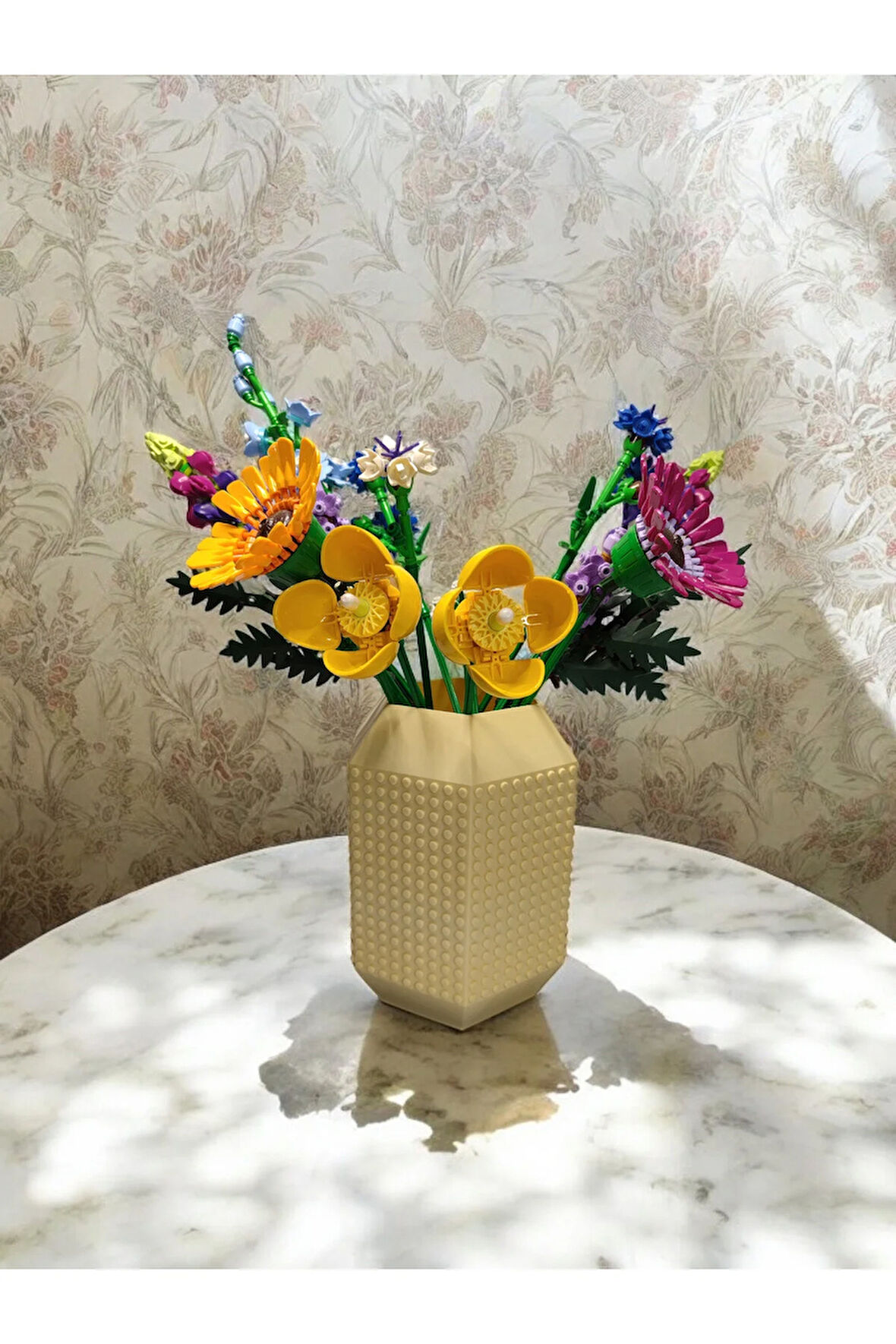 Lego Çiçek Uyumlu Özel Tasarım Büyük Dekoratif Vazo Biyoplastik Pastel Sarı