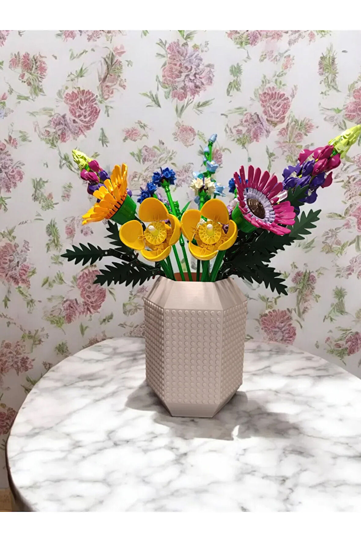 Lego Çiçek Uyumlu Özel Tasarım Büyük Dekoratif Vazo Biyoplastik Pastel Pembe