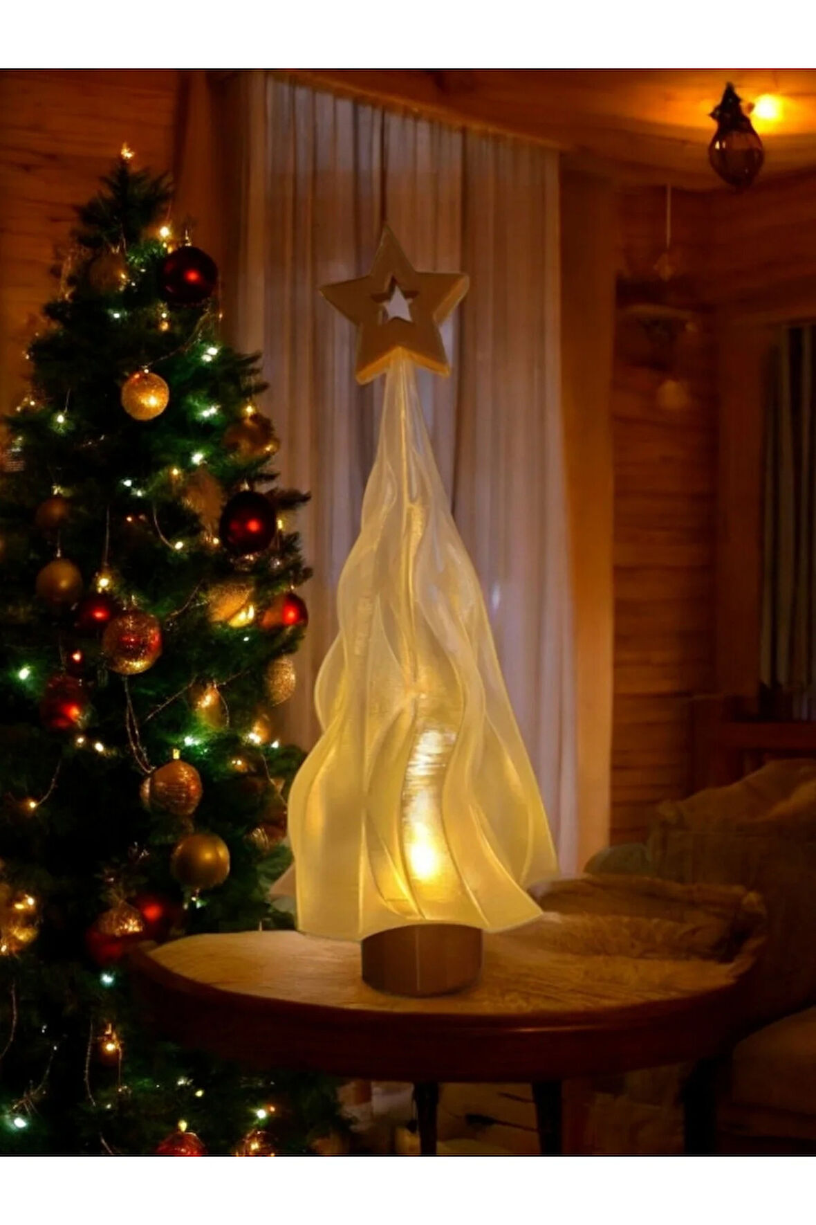 Alev Efektli Titreyen Led Mum Işıklı Yılbaşı Noel Çam Ağacı Dekoratif Biblo 25 cm