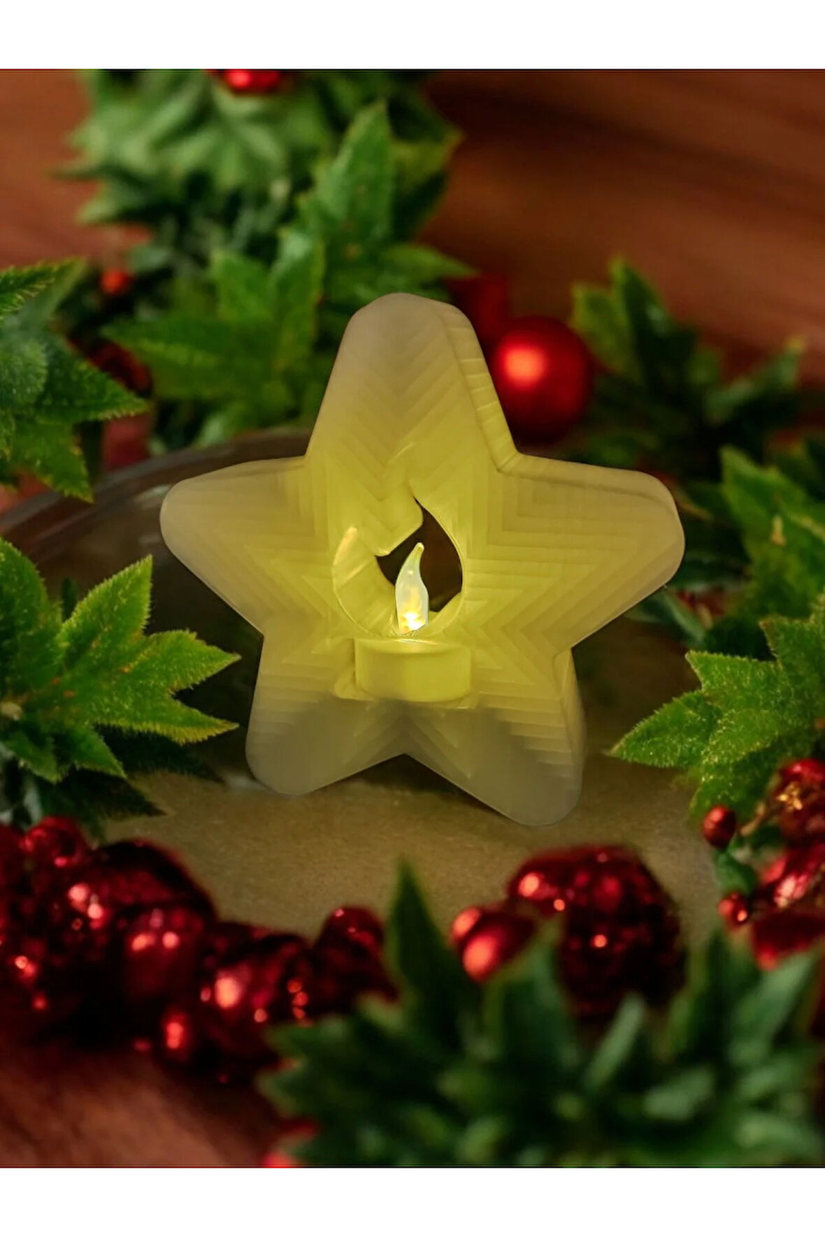 Alev Efektli Titreyen Led Mum Işıklı Yıldız Dekoratif Biblo