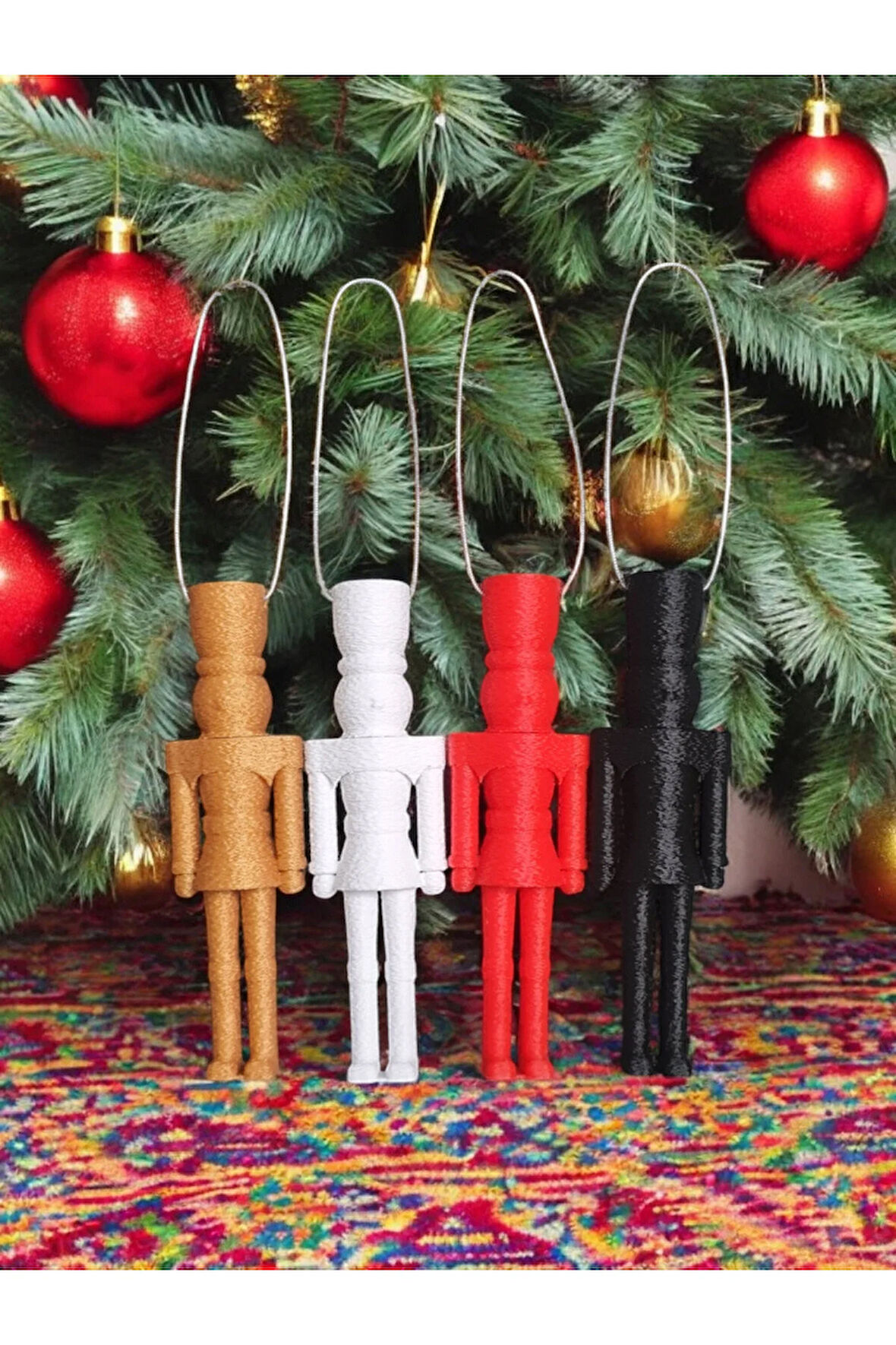 Yılbaşı Temalı Fındıkkıran Nutcracker Kurşun Asker 4'lü Set Ağaç Süsü