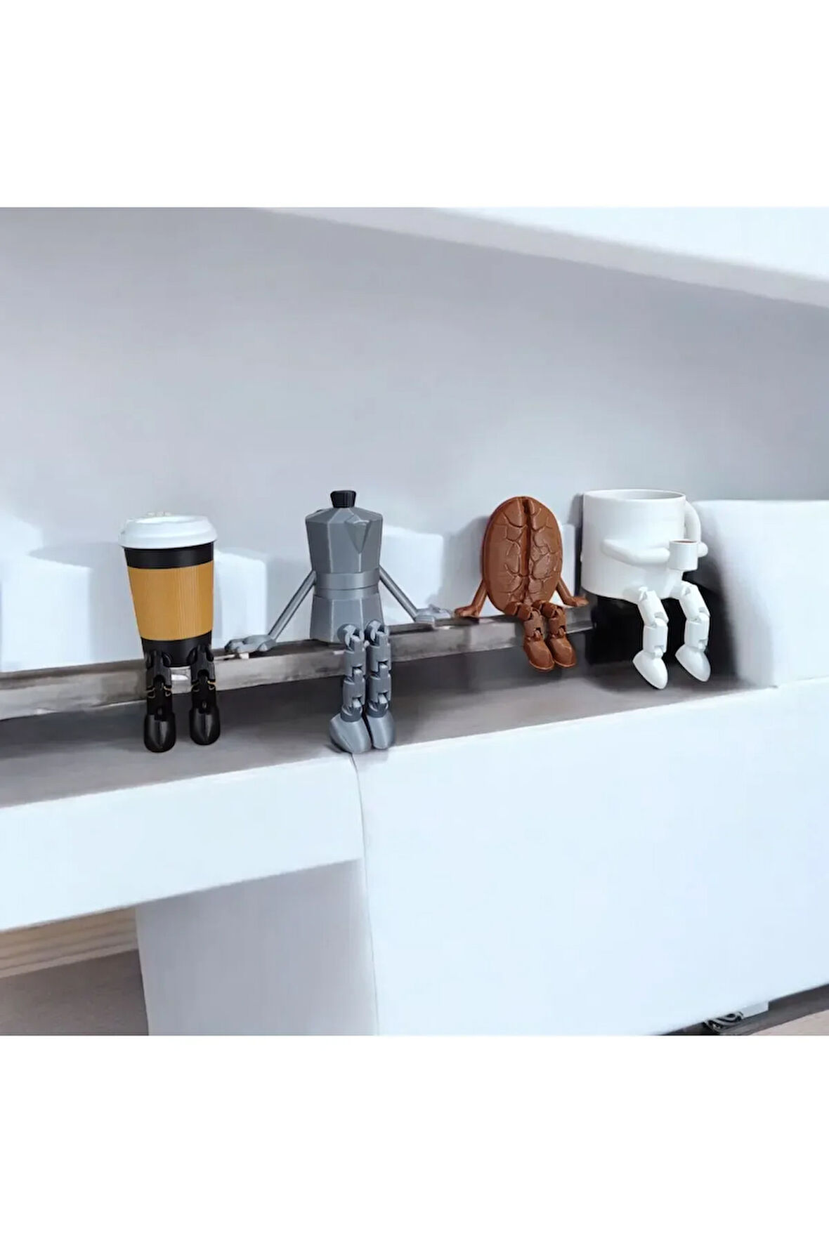 Kahve Çekirdeği Moka Pot Kahve Fincanı Bardağı 4'lü Dekoratif Aksesuar Seti