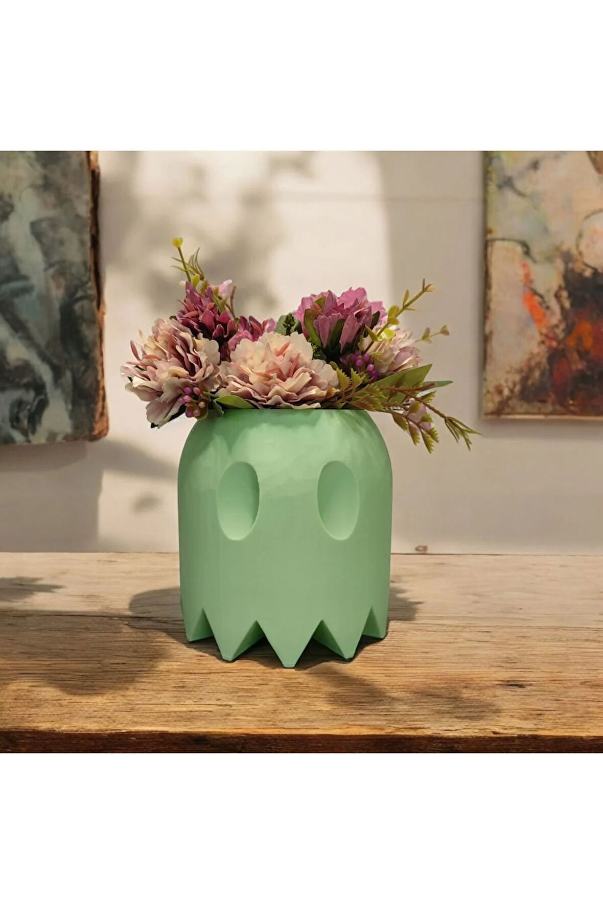 Sevimli Hayalet Vazo Özel Tasarım Dekoratif Vazo Biyoplastik Pastel Yeşil