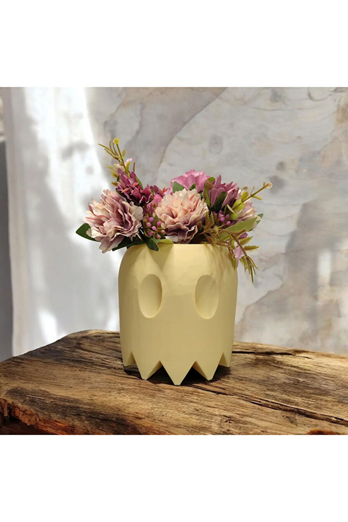 Sevimli Hayalet Vazo Özel Tasarım Dekoratif Vazo Biyoplastik Pastel Sarı