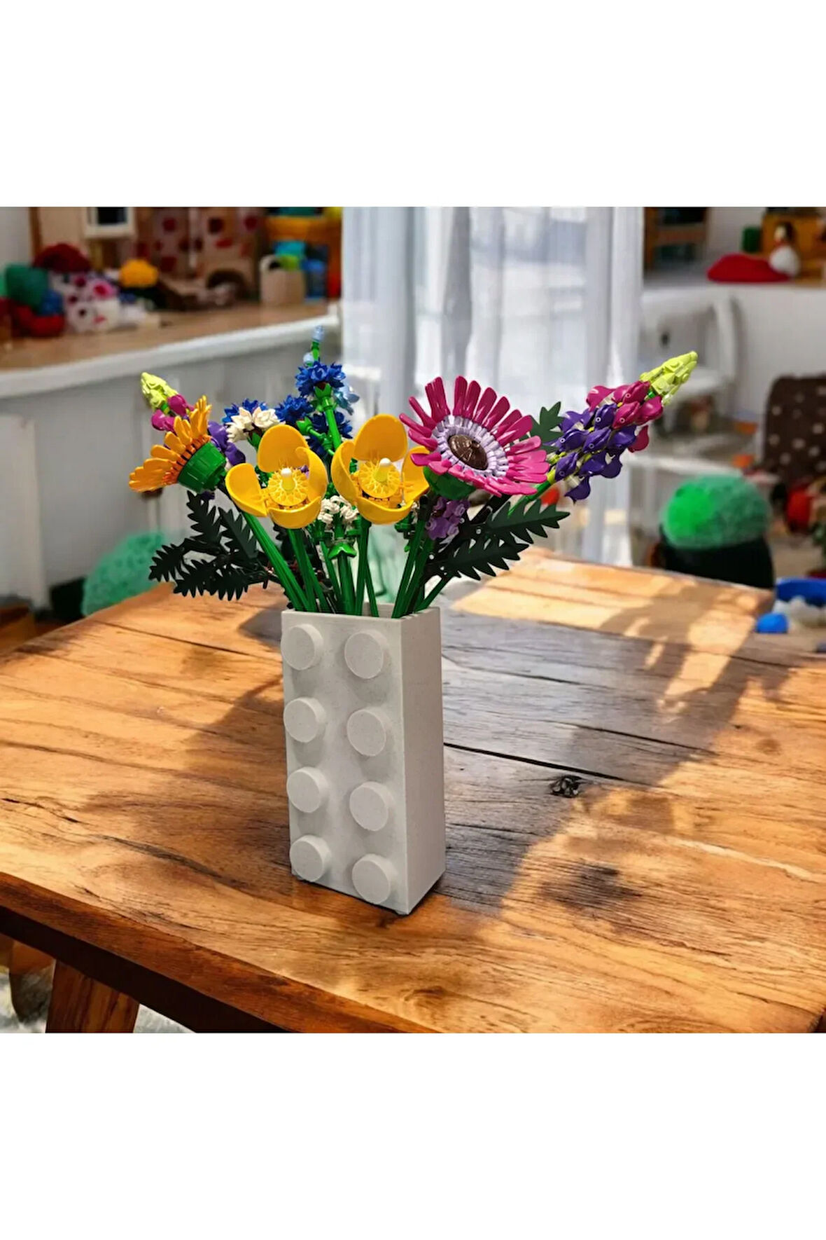 Renkli Blok Brick Özel Tasarım Modern Dekoratif Vazo Granit Beyaz (ÇİÇEK DAHİL DEĞİLDİR)