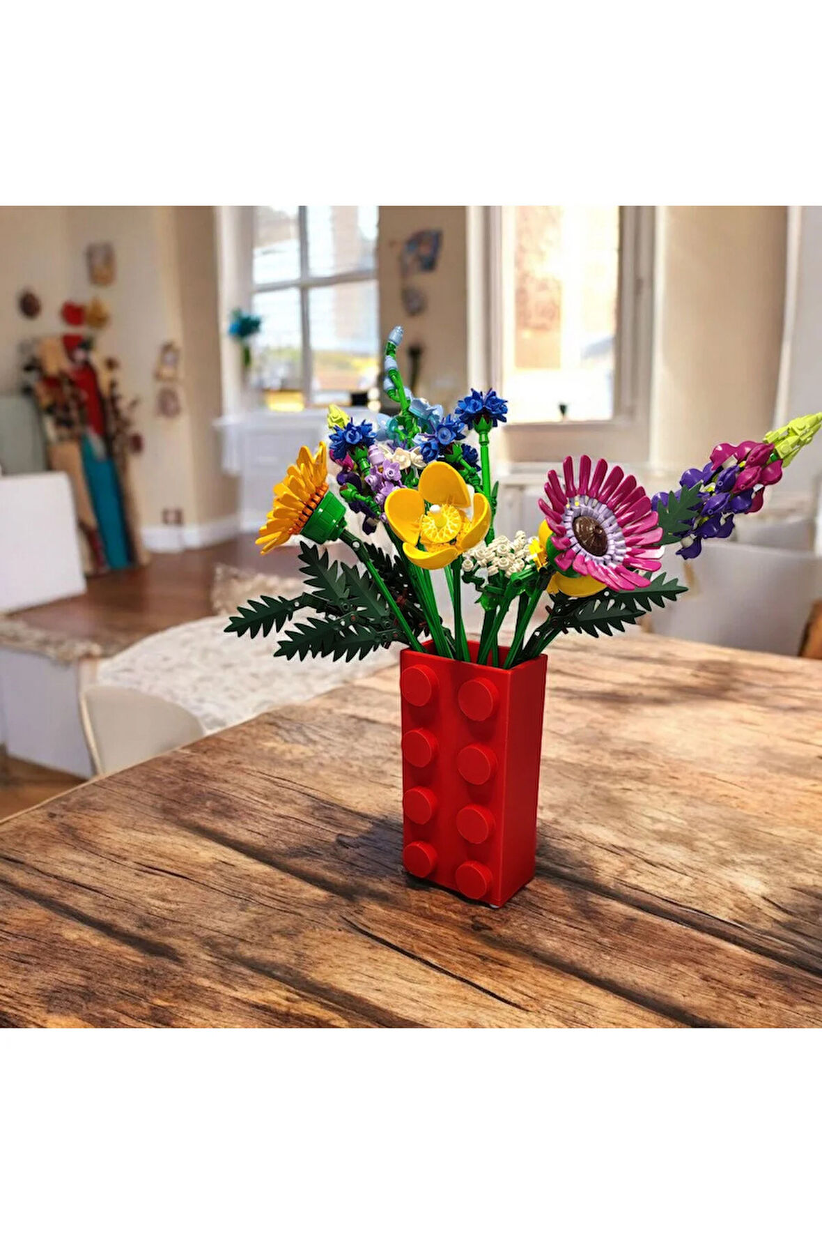 Renkli Blok Brick Özel Tasarım Modern Dekoratif Vazo Kırmızı (ÇİÇEK DAHİL DEĞİLDİR)