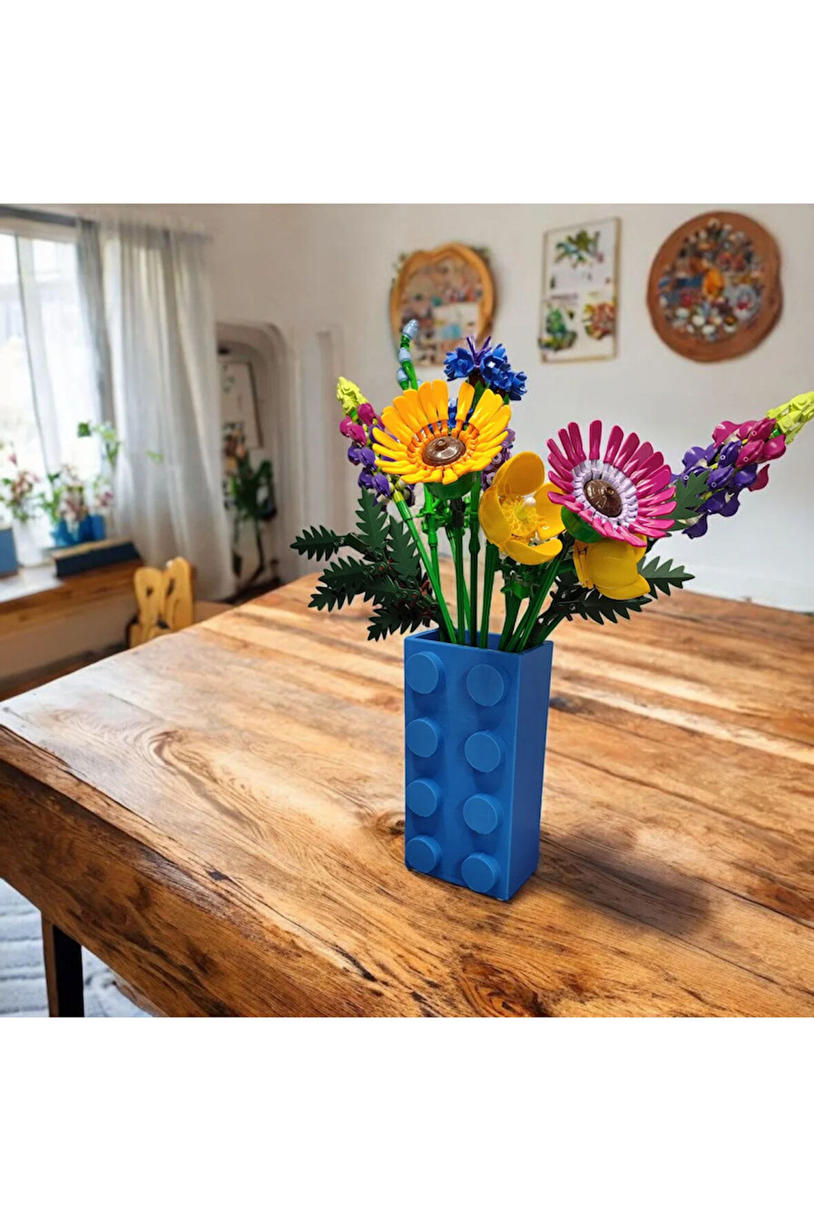 Renkli Blok Brick Özel Tasarım Modern Dekoratif Vazo Mavi (ÇİÇEK DAHİL DEĞİLDİR)
