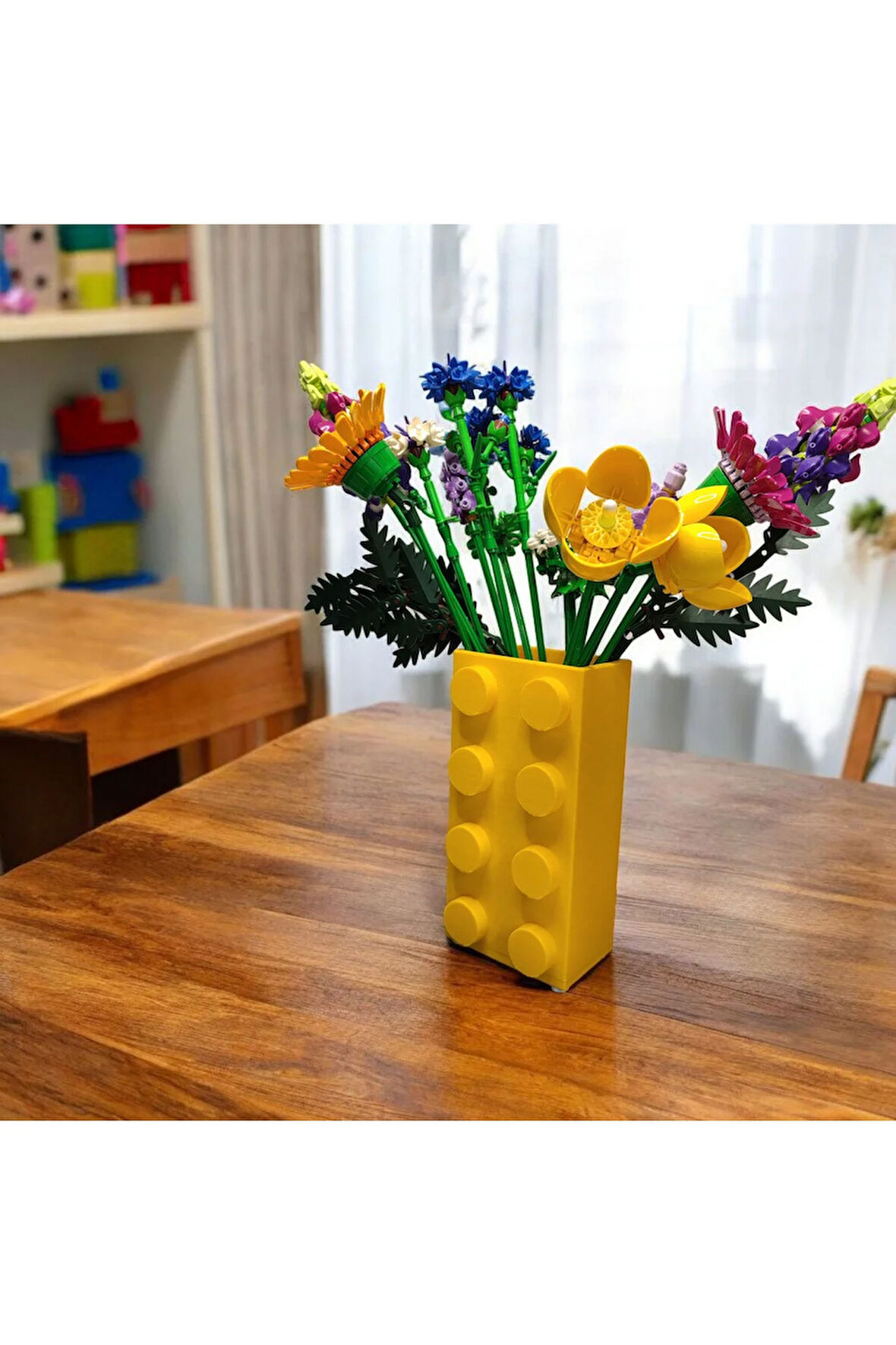 Renkli Blok Brick Özel Tasarım Modern Dekoratif Vazo Sarı (ÇİÇEK DAHİL DEĞİLDİR)