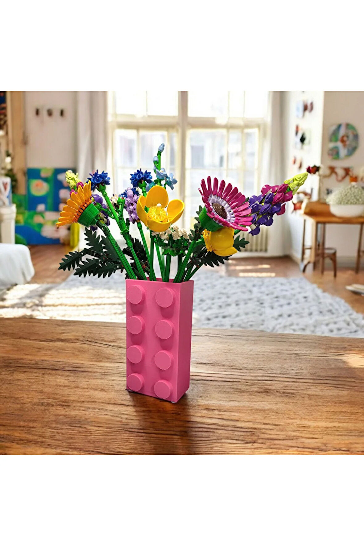 Renkli Blok Brick Özel Tasarım Modern Dekoratif Vazo Pembe (ÇİÇEK DAHİL DEĞİLDİR)
