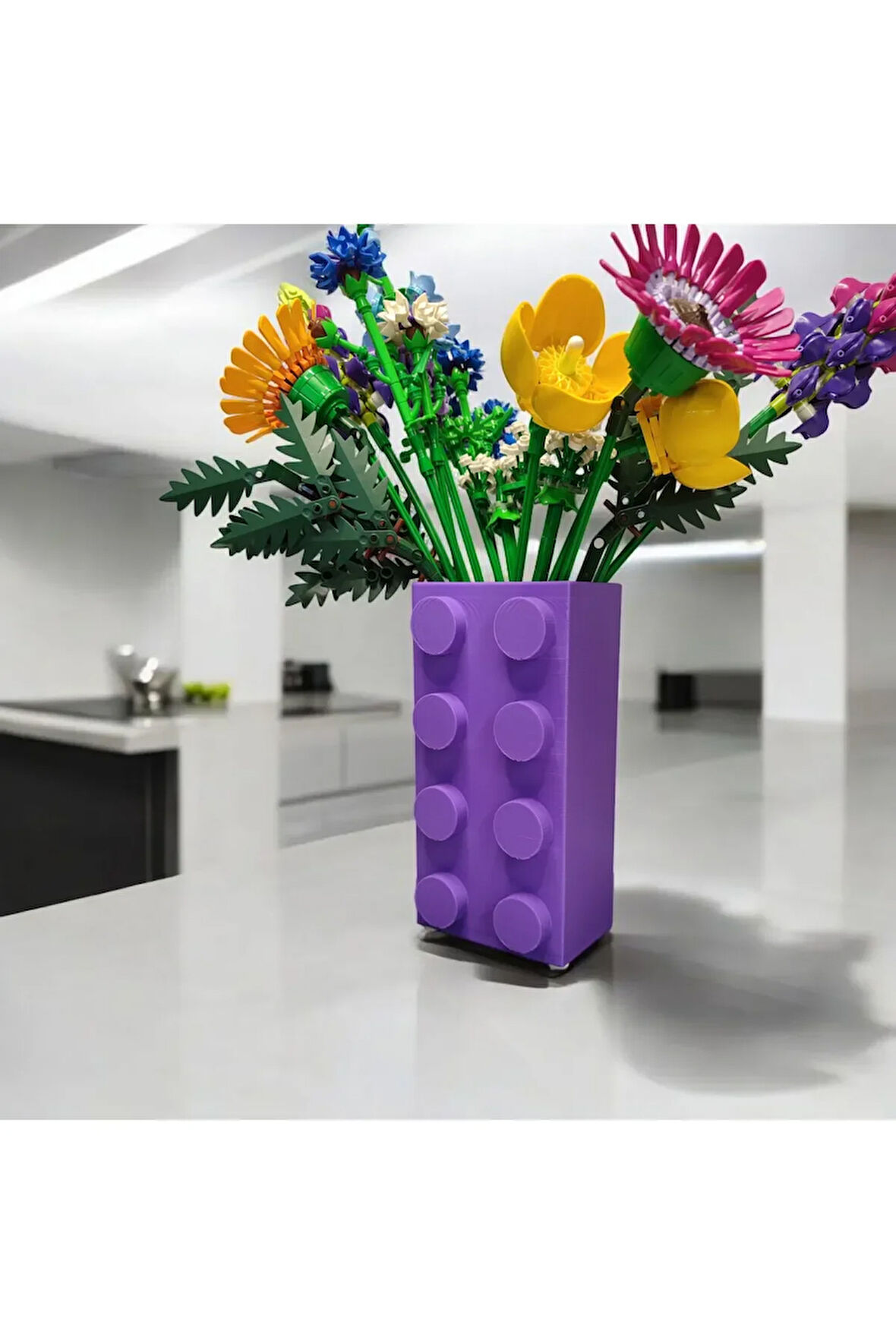 Renkli Blok Brick Özel Tasarım Modern Dekoratif Vazo Mor (ÇİÇEK DAHİL DEĞİLDİR)