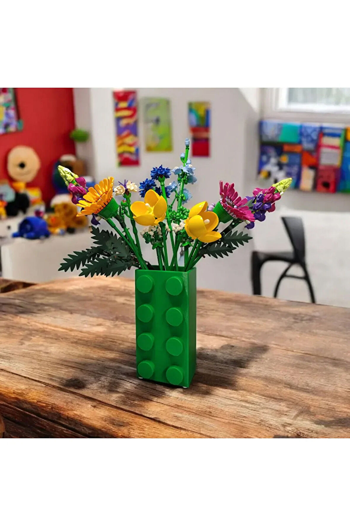 Renkli Blok Brick Özel Tasarım Modern Dekoratif Vazo Yeşil (ÇİÇEK DAHİL DEĞİLDİR)