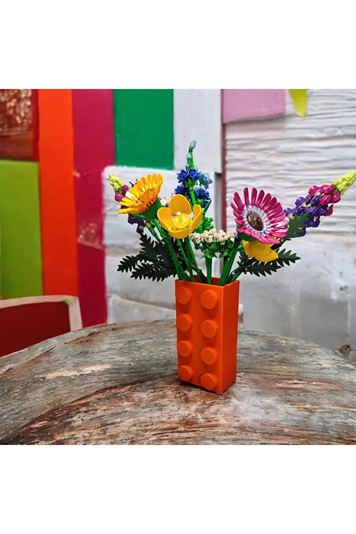 Renkli Blok Brick Özel Tasarım Modern Dekoratif Vazo Turuncu (ÇİÇEK DAHİL DEĞİLDİR)