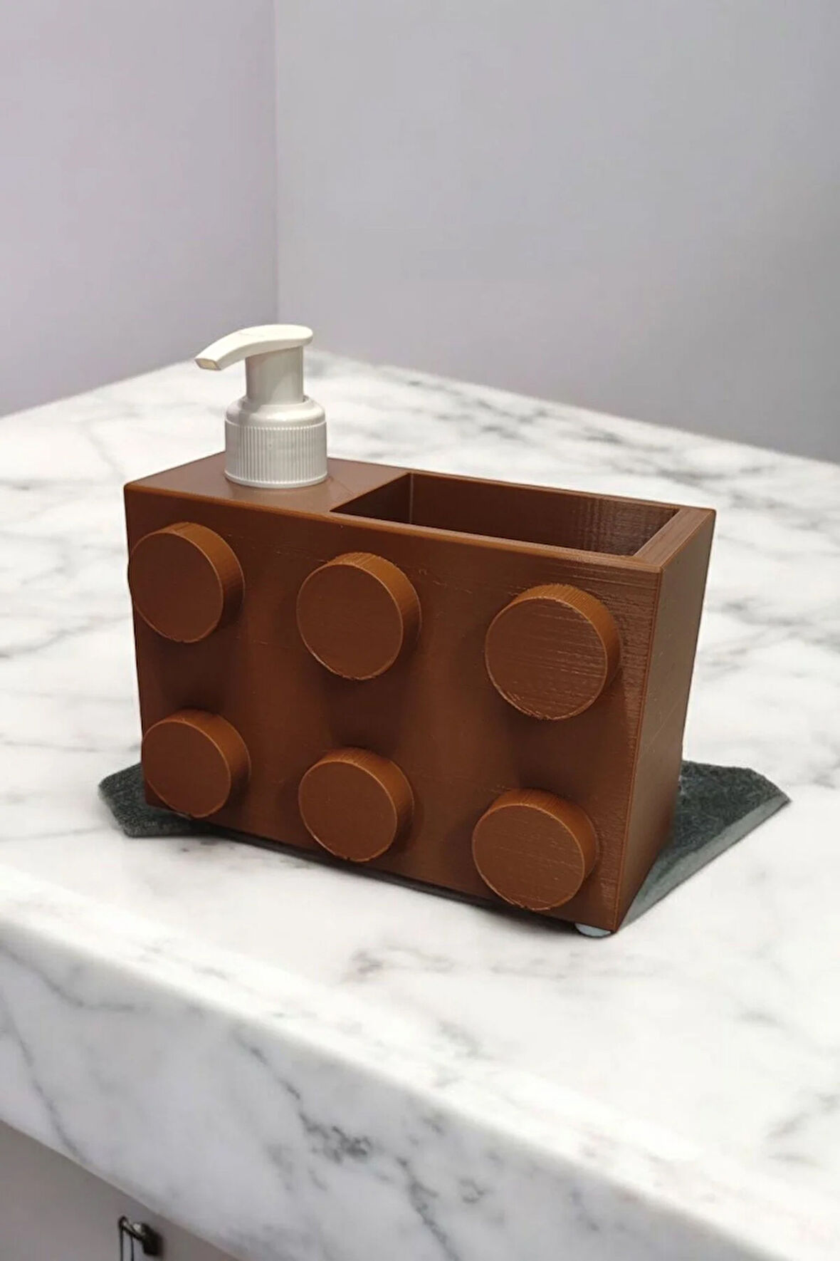 Renkli Brick Blok Özel Tasarım Sabunluk ve Organizer Seti Kahverengi