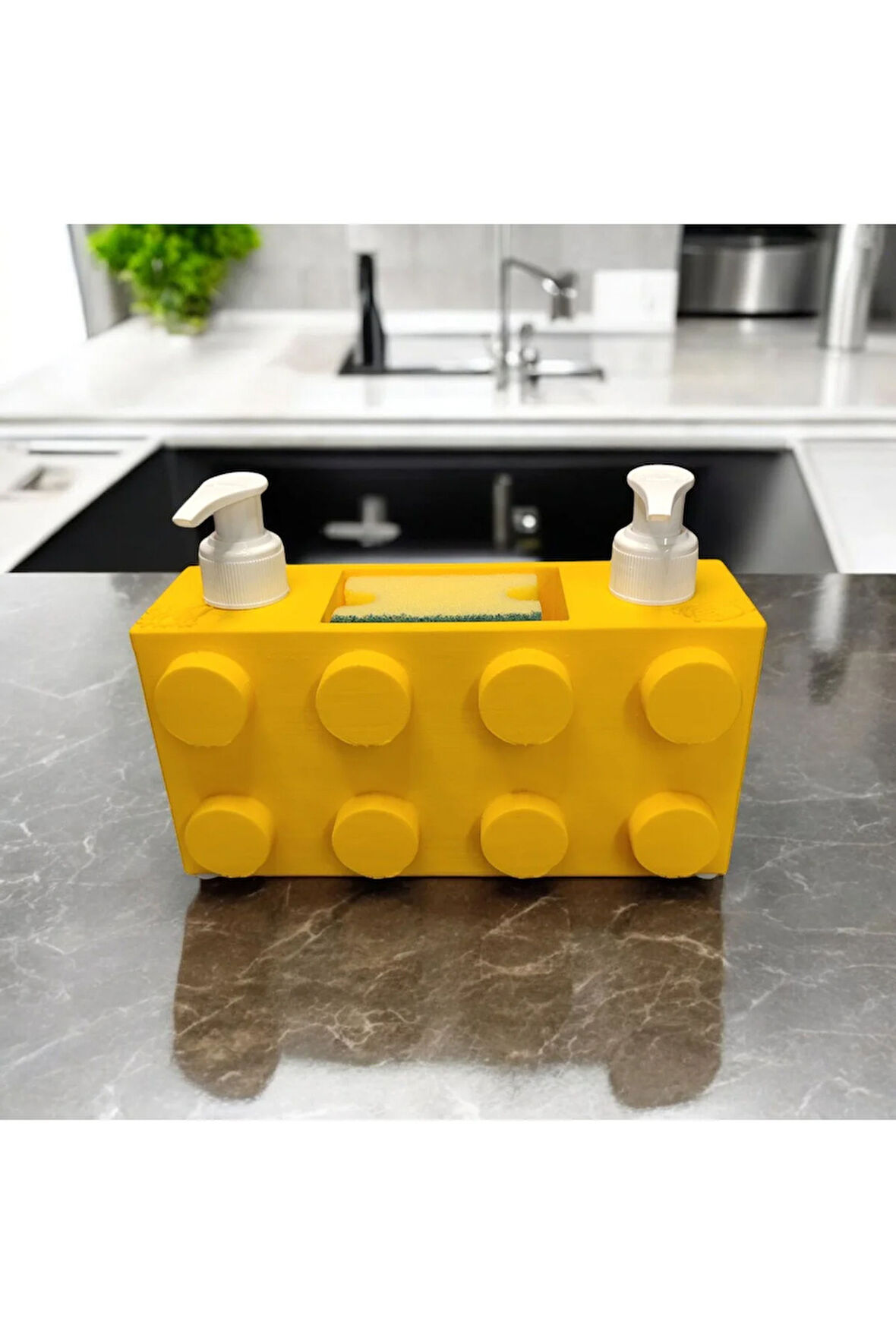 Renkli Brick Blok Özel Tasarım İkili Sabunluk ve Organizer Seti Sarı