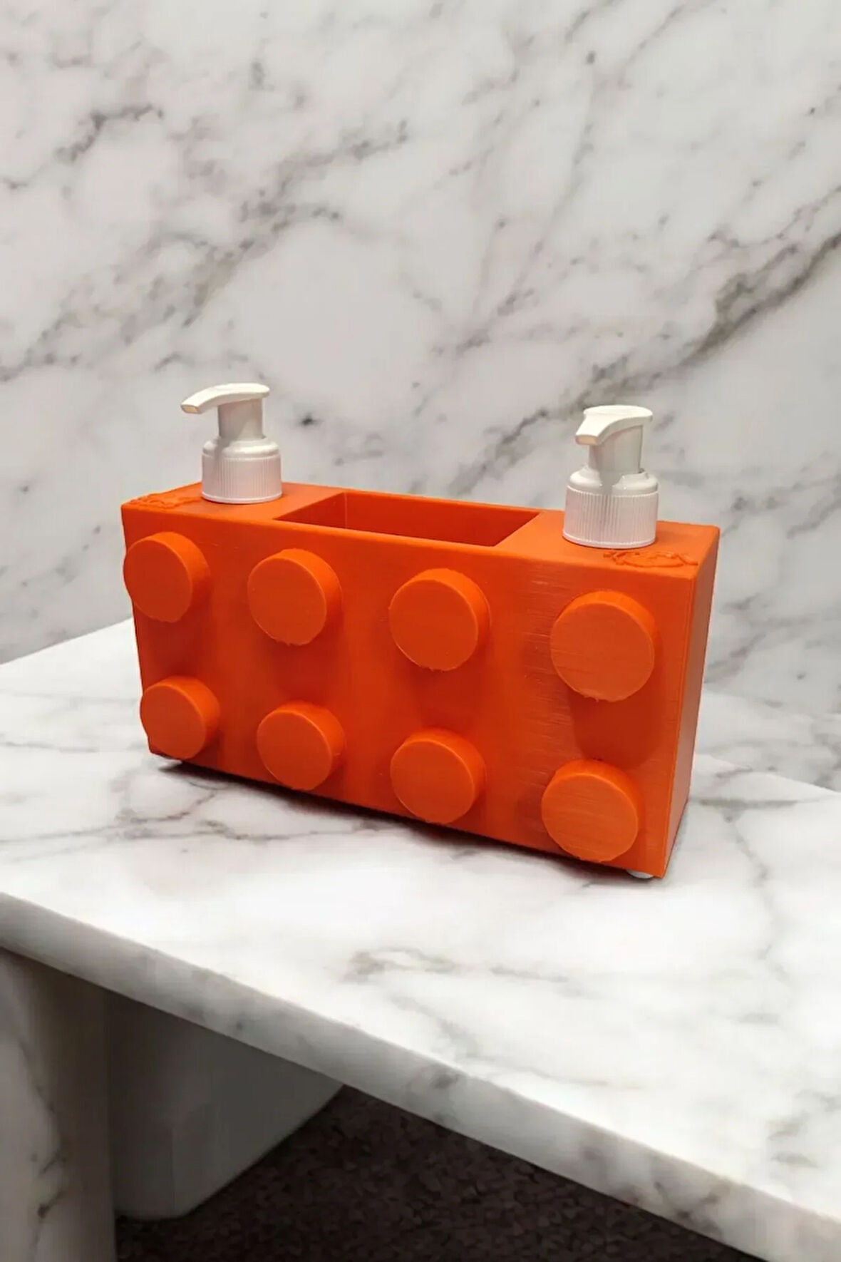 Renkli Brick Blok Özel Tasarım İkili Sabunluk ve Organizer Seti Turuncu