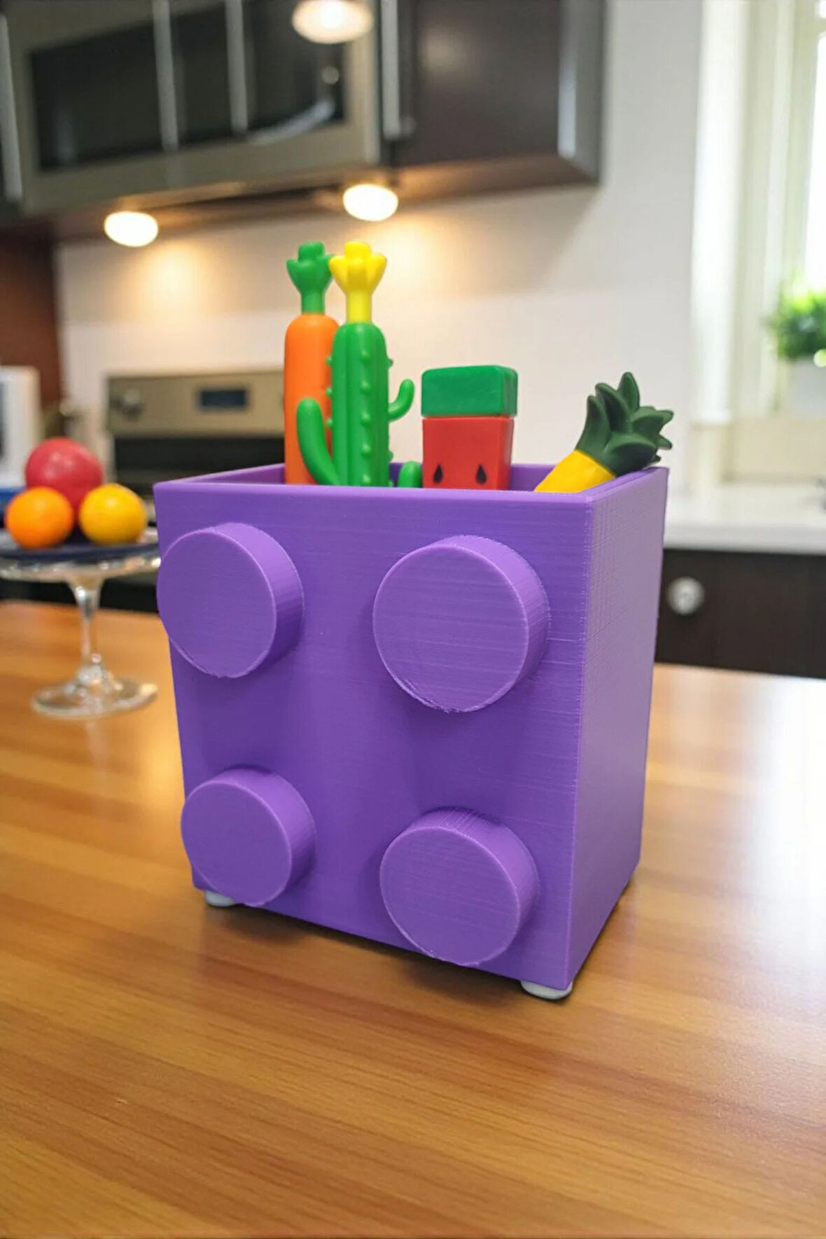 Dev Blok Tasarımlı Kalemlik Masaüstü Organizasyon Dekoratif Ofis Aksesuarı Mor