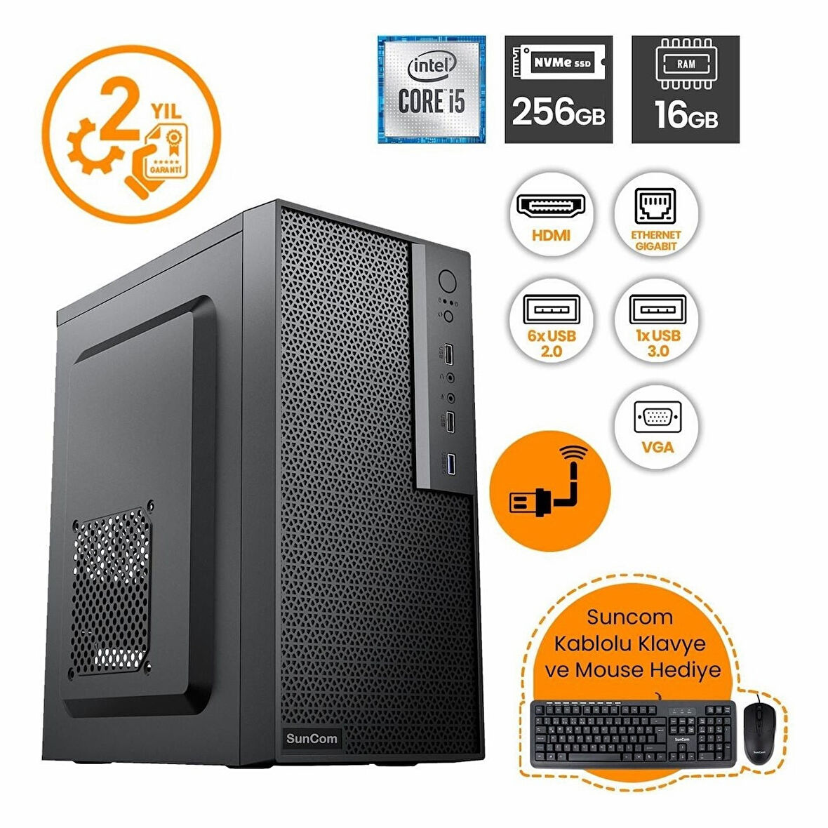 SunCom Force SC3-169 i5-3470 16GB 256SSD FreeDOS Masaüstü Bilgisayar