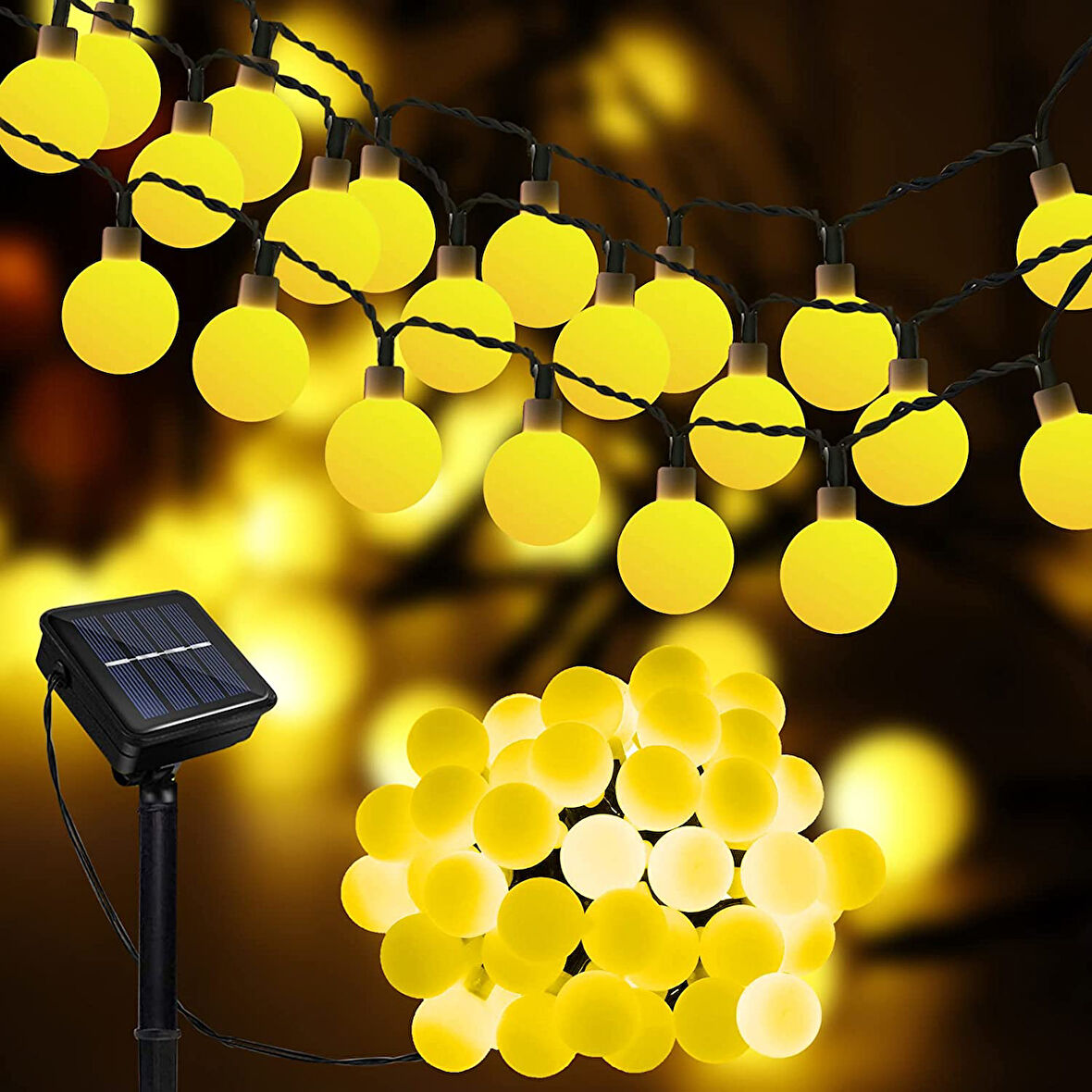 Technojet 50 Led 7m Solar Led Sarı Işık Güneş Enerjili Bahçe Teras Balkon Ağaç Lambası Aydınlatma