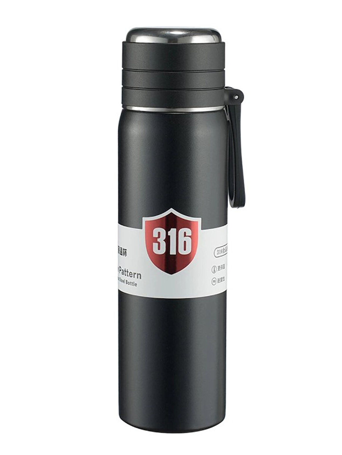 Paslanmaz Çelik Matara Termos Su Şişesi 500 ML Vakumlu Kapak - Siyah