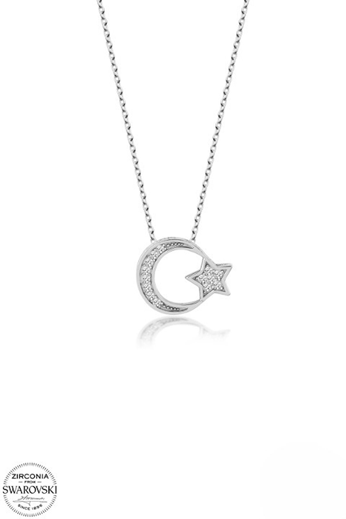 SWAROVSKİ TAŞLI  ZİRCONİA AY YILDIZ 925 AYAR GÜMÜŞ KOLYE