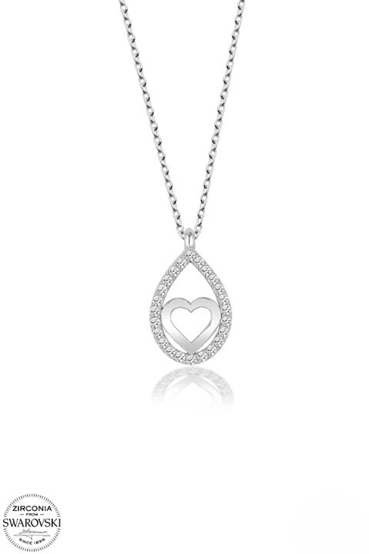 SWAROVSKİ TAŞLI  ZİRCONİA KALP 925 AYAR GÜMÜŞ KOLYE