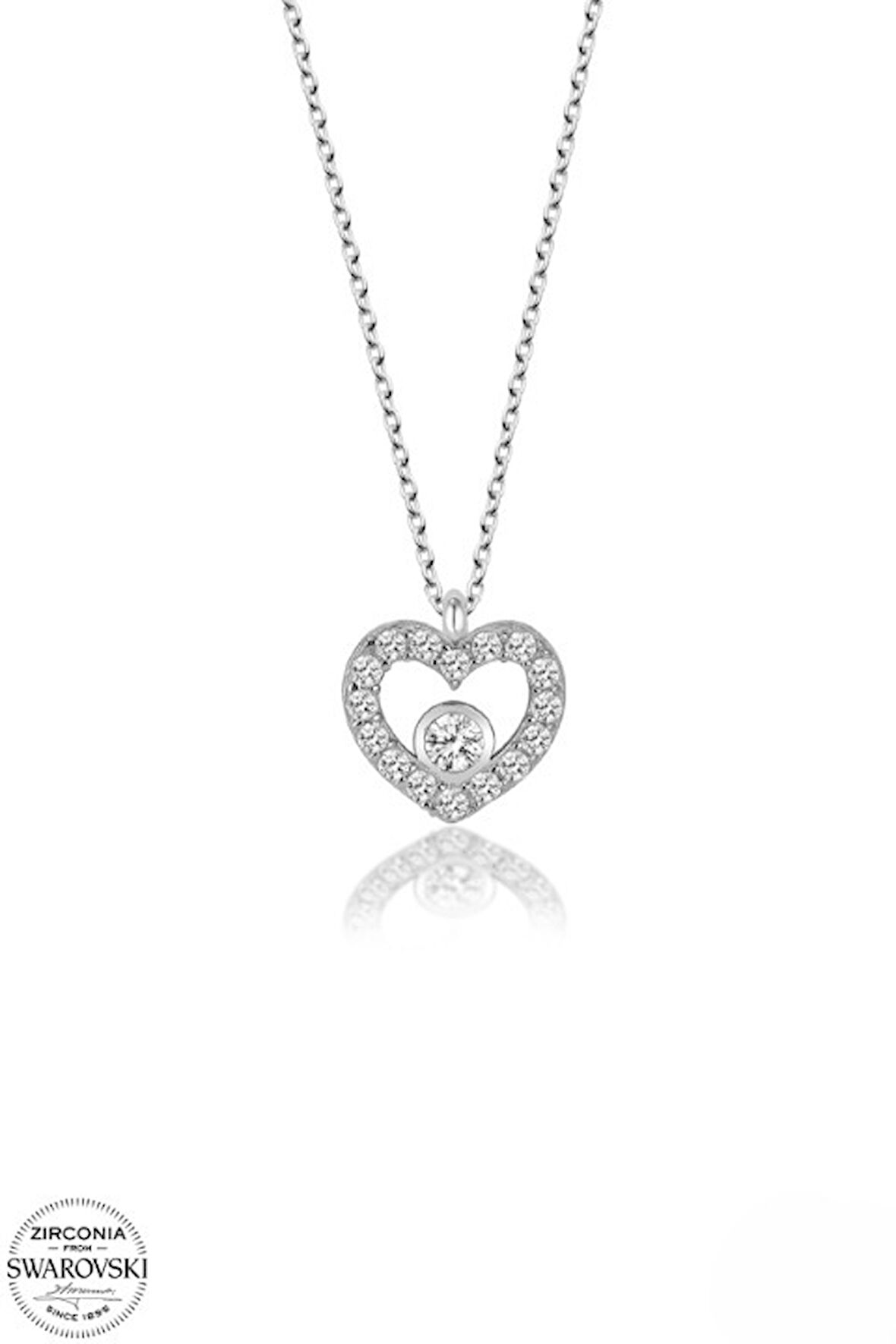 SWAROVSKİ TAŞLI  ZİRCONİA KALP 925 AYAR GÜMÜŞ KOLYE