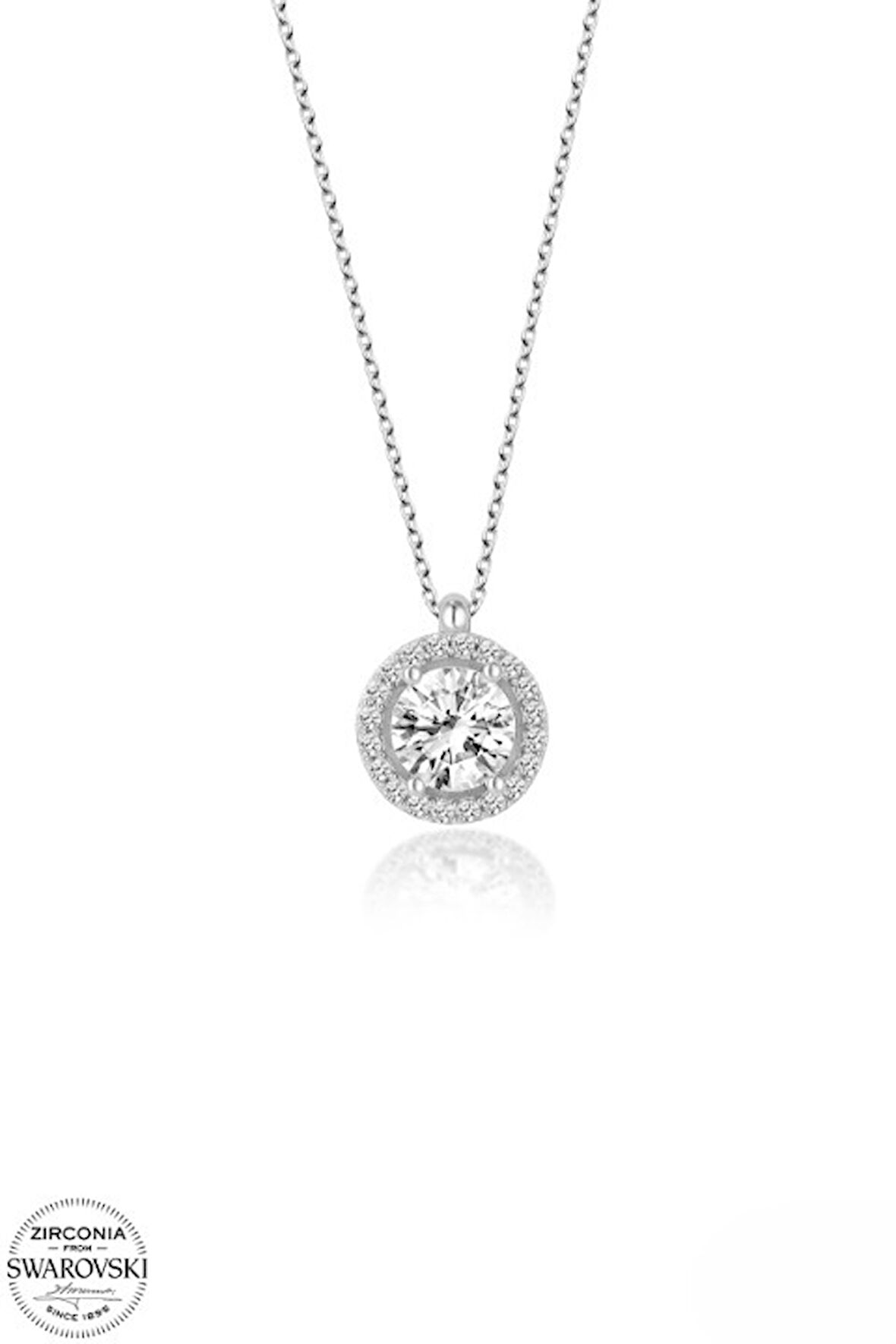 SWAROVSKİ TAŞLI  ZİRCONİA YUVARLAK BAGET PIRLANTA MONTÜR  925 AYAR GÜMÜŞ KOLYE