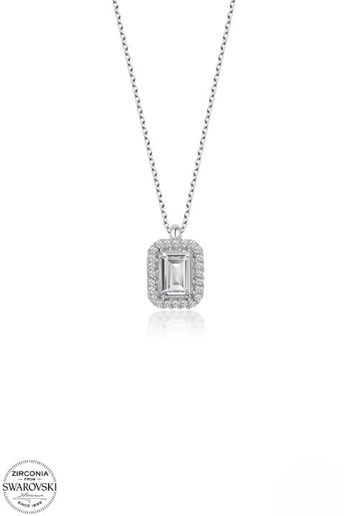 SWAROVSKİ TAŞLI  ZİRCONİA KARE BAGET PIRLANTA MONTÜR  925 AYAR GÜMÜŞ KOLYE