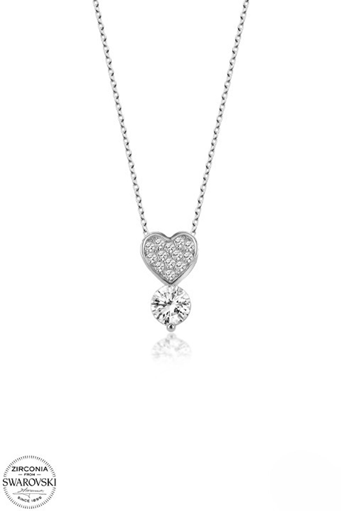 SWAROVSKİ TAŞLI  ZİRCONİA KALP TEK TAŞ DETAY 925 AYAR GÜMÜŞ KOLYE