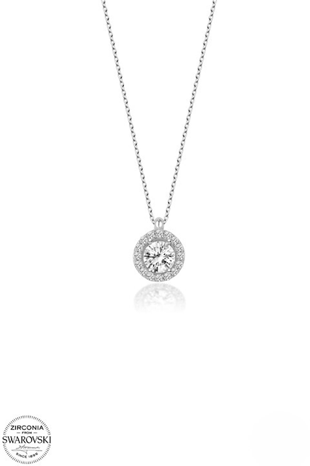 SWAROVSKİ TAŞLI  ZİRCONİA YUVARLAK BAGET PIRLANTA MONTÜR  925 AYAR GÜMÜŞ KOLYE