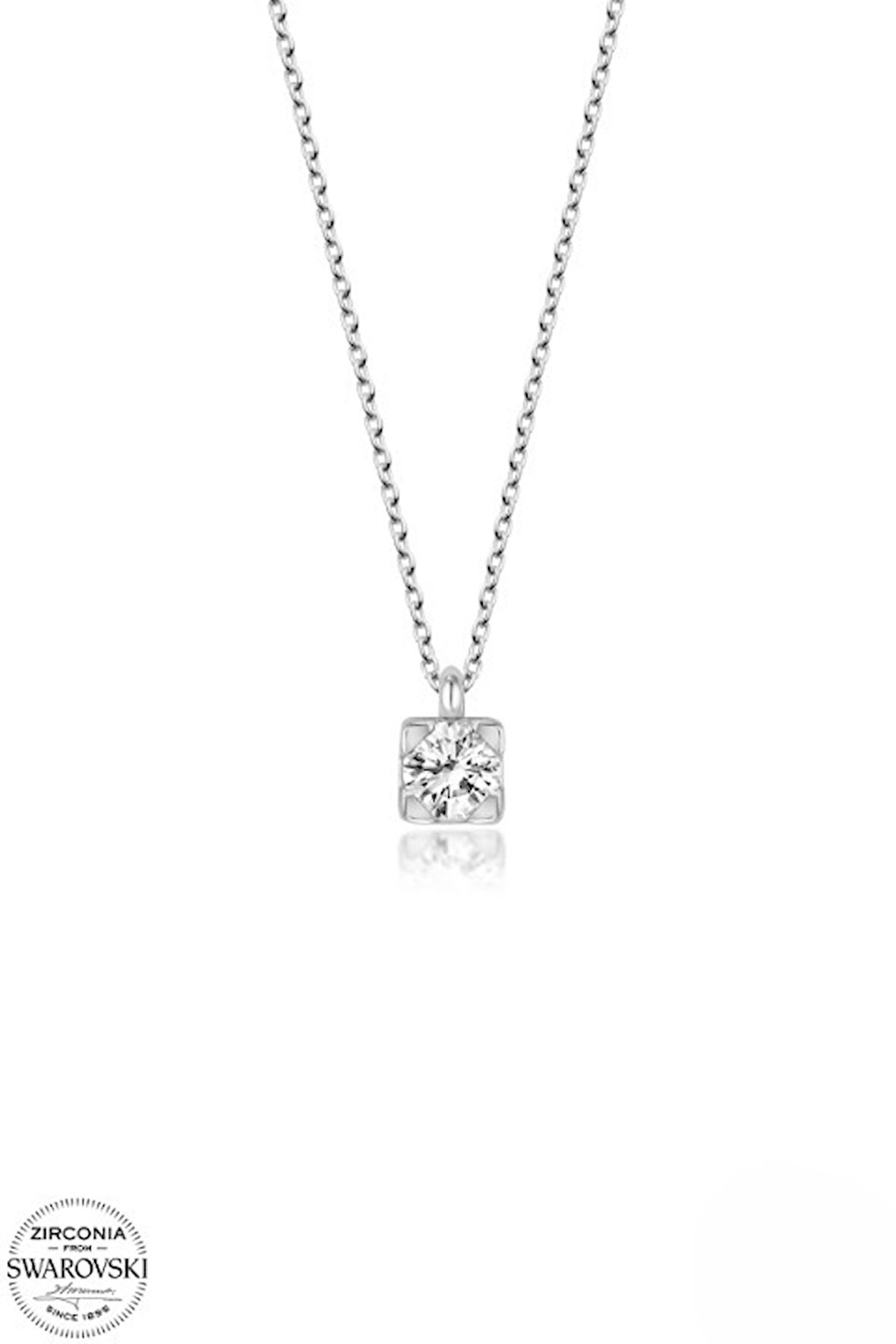 SWAROVSKİ TAŞLI  ZİRCONİA KARE BAGET PIRLANTA MONTÜR  925 AYAR GÜMÜŞ KOLYE