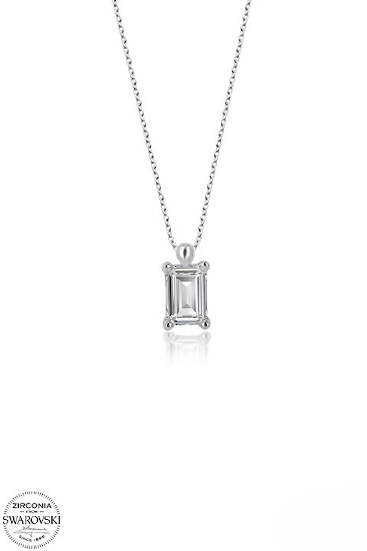 SWAROVSKİ TAŞLI  ZİRCONİA KARE BAGET PIRLANTA MONTÜR  925 AYAR GÜMÜŞ KOLYE